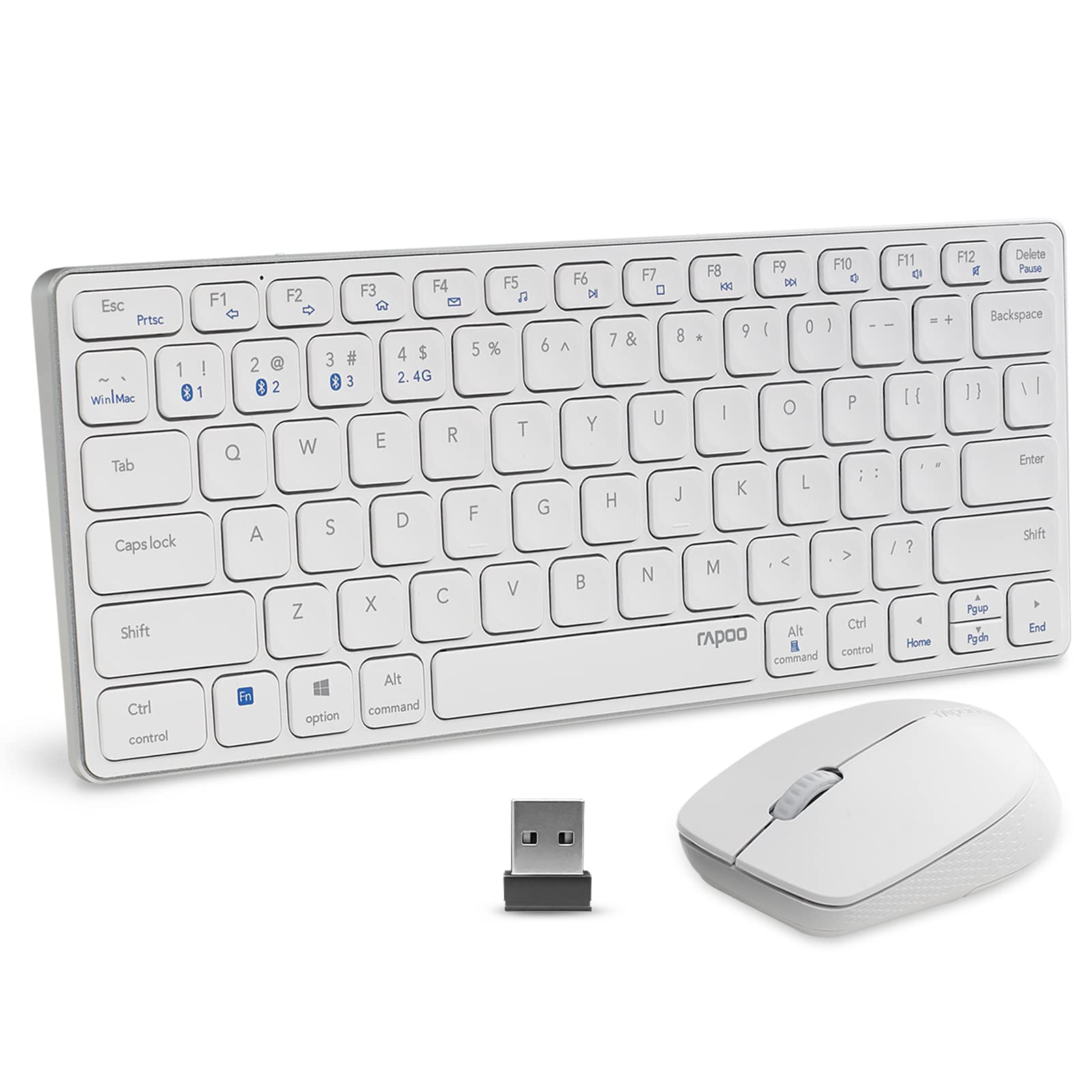 RAPOO Wireless Keyboard and Mouse Combo - Bluetooth Keyboard and Mouse Set, Compact Design with 1300 DPI for PC, Laptop, Desktop - Compatible with Windows XP/7/8/10 - Perfect for Office, Home, and Gaming Use