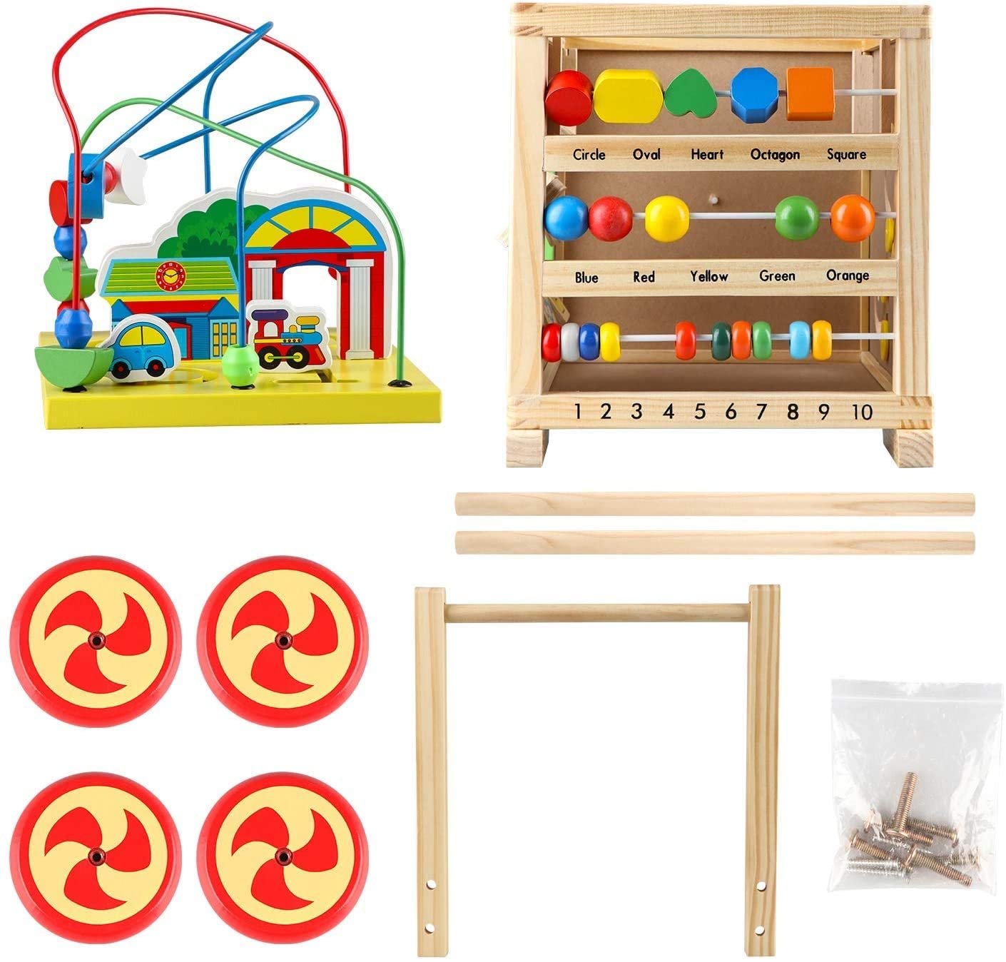 Wondertoys 6-in-1 Wooden Activity Cube - Bead Maze, Shape Sorter, Abacus & Learning Walker | Educational Baby Push Pull Toy | Perfect Gift for Toddlers 1-3 Years | Great for Early Learning & Motor Skill Development