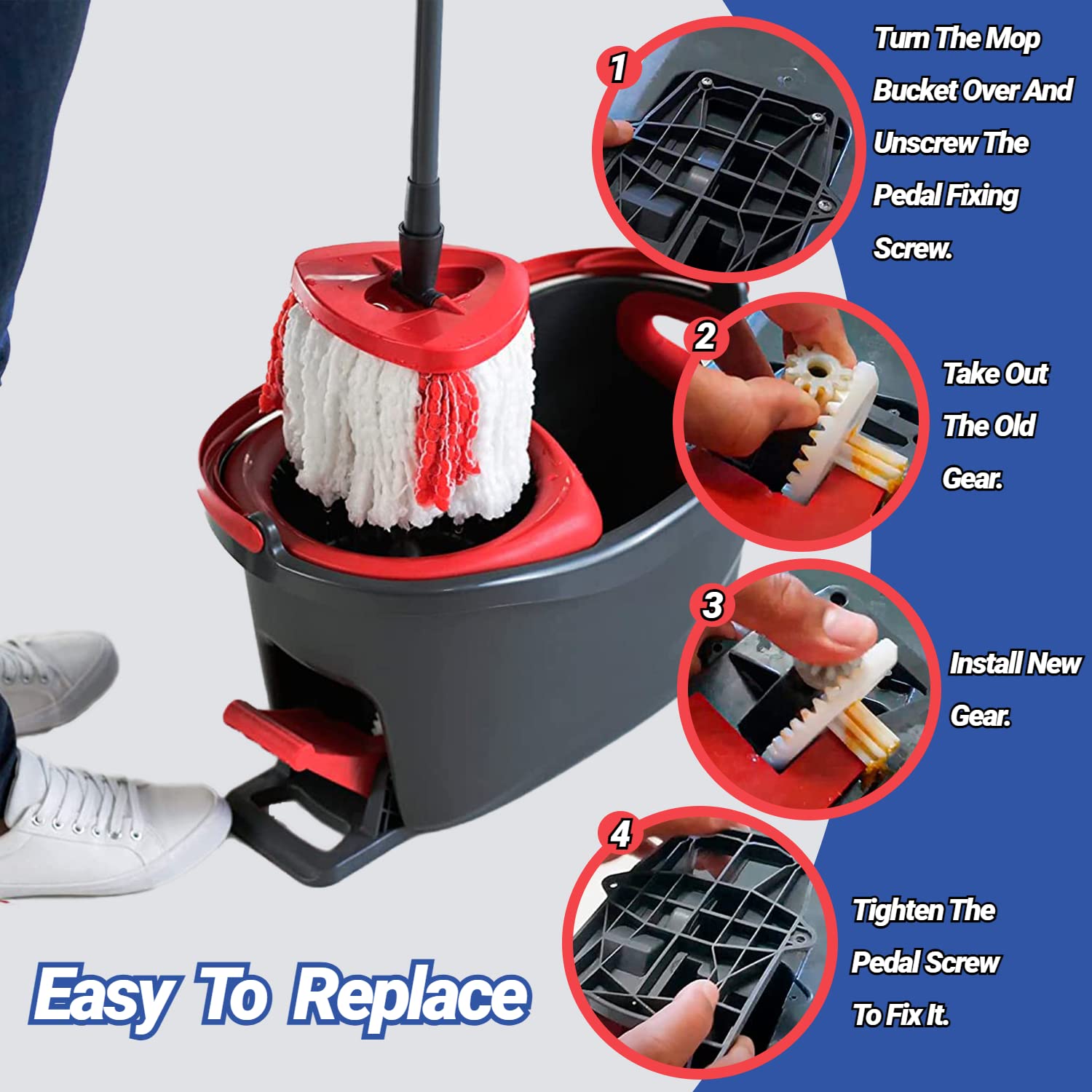 1 Pcs Easy Mop Pedal Broom Spin Replacement One Way Clutch Bearing Bucket Gear Sprockets - Compatible with O-Cedar, Vilida & 90% Rotation Mops - Perfect for Floor Cleaning & Home Maintenance