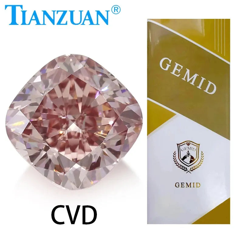 Lab Grown CVD Cushion Cut Fancy Brownish Pink Diamond - VVS1/VS1 Clarity, 2EX Cut, GEMID Certified Loose Gemstone for Engagement Rings & Jewelry Making