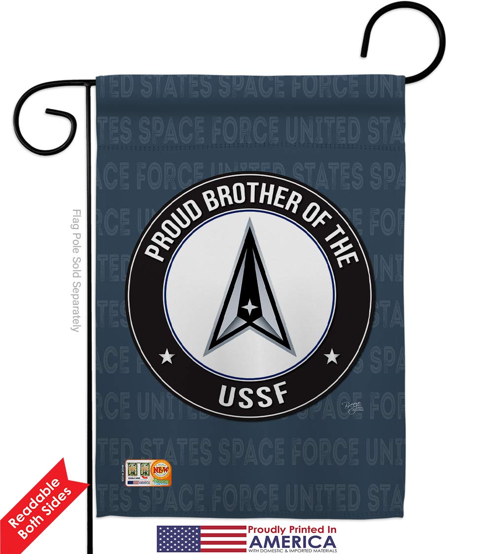 Space Force Proud Brother USSF Garden Flag Kit - Double-Sided 28x40 Inch Military Yard Banner - Made in USA - Patriotic Armed Forces Decorative Gift for Outdoor & Home Use