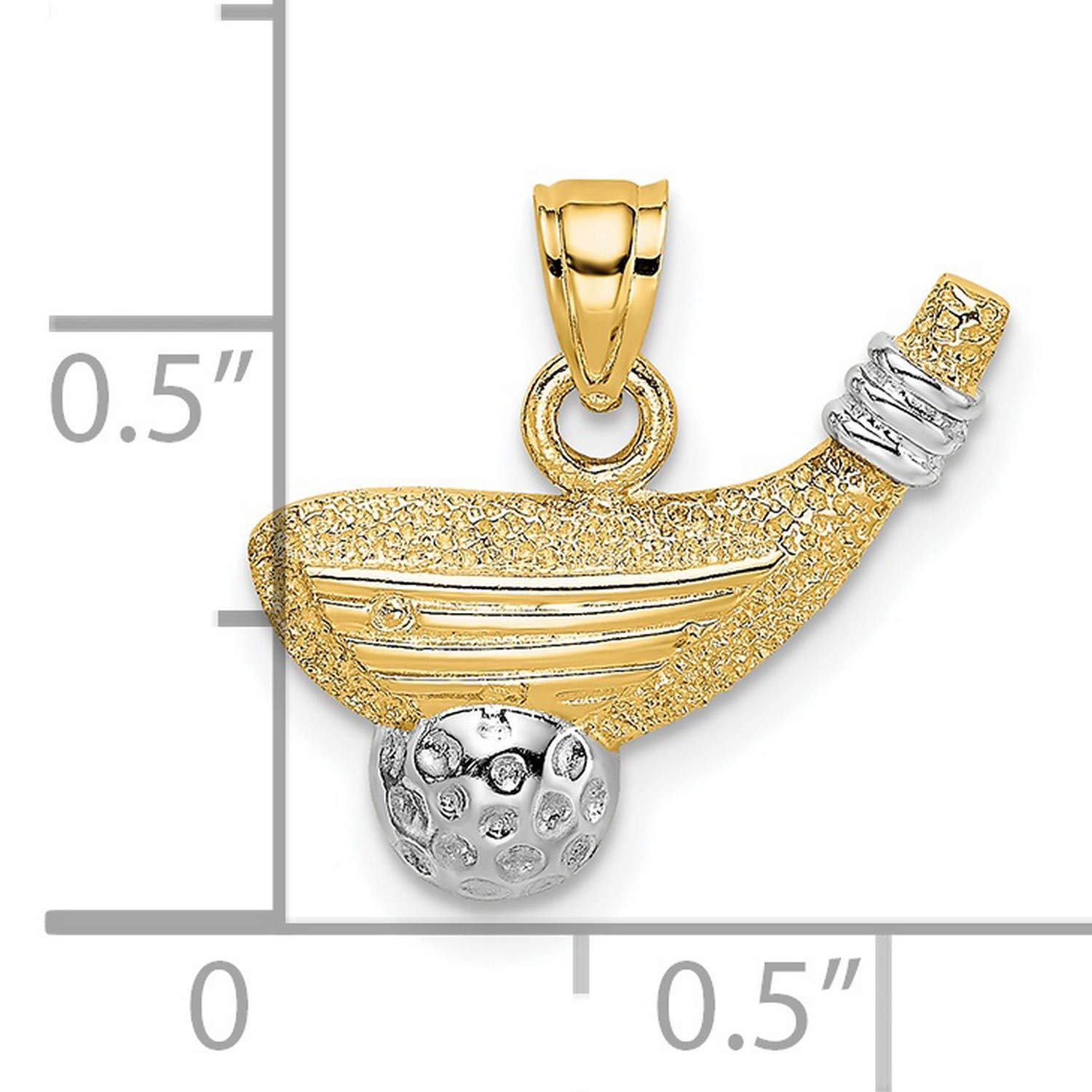14K Two-Tone Yellow Gold Golf Club Head Pendant with Ball Charm - 16mm x 7mm Open Back Design - Perfect for Golf Lovers & Jewelry Gifts for Men