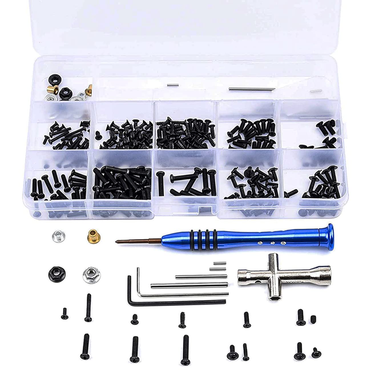 Premium RC Screws Kit - M2 M2.5 M3 Screw Fastener Set with Repair Tools for WLtoys 144001 124018 124019 1/14 Scale RC Cars - Durable Black Hardware for Maintenance & Upgrades - Perfect for Drift Racing, Off-Road Bashing & DIY Repairs