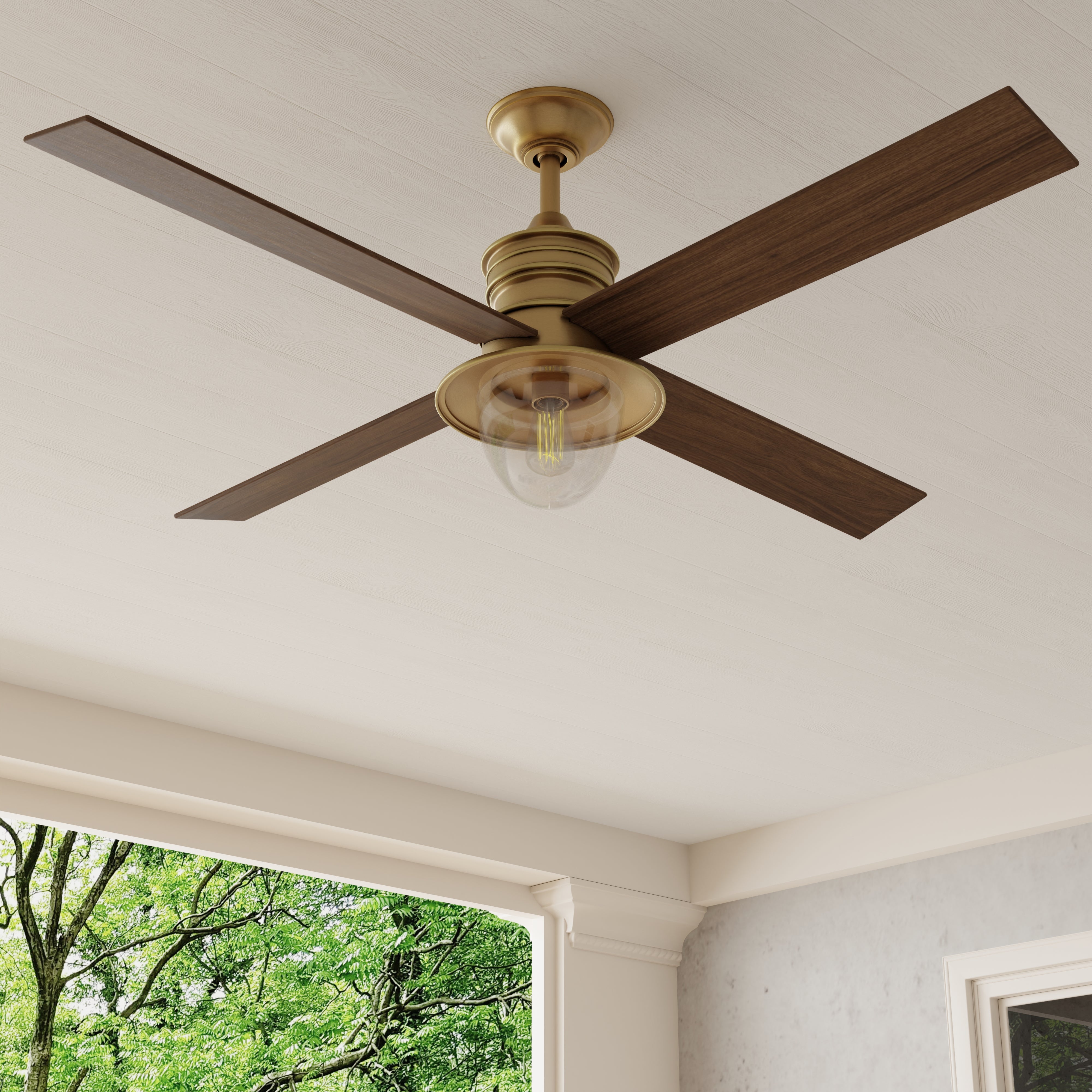 Gillen 56 Inch 4 Blade LED Ceiling Fan with Light Kit & Clear Glass Shade - Indoor/Outdoor Use for Living Room, Bedroom, Patio, and Porch