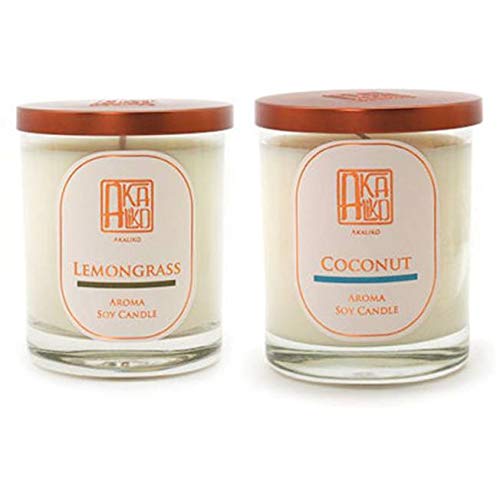 AKALIKO Lemongrass & Coconut Scented Soy Candle Gift Set - Relaxing Aromatherapy for Home, Spa, Yoga & Meditation - Natural Eco-Friendly Soy Wax Candles with Essential Oils - Perfect for Living Room, Bedroom & Bathroom Decor