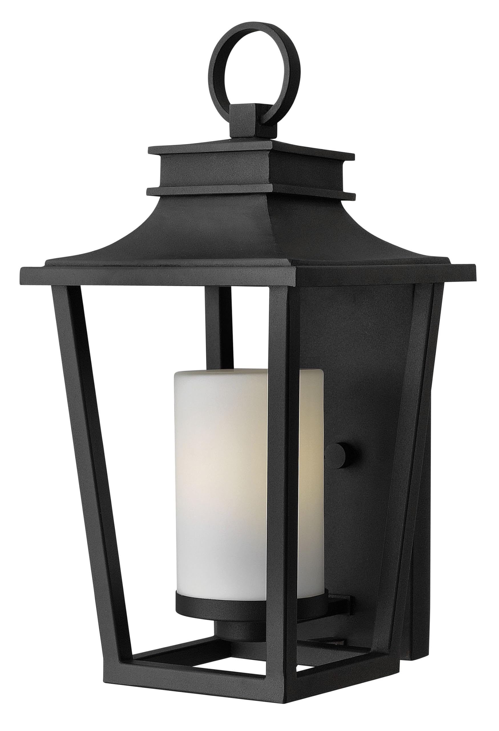 Hinkley Sullivan Medium Wall Mount Outdoor Lantern - Transitional Aluminum 1-Light Black Finish with Candle-Like Etched Opal Glass - Perfect for Porch, Patio, and Entryway Lighting