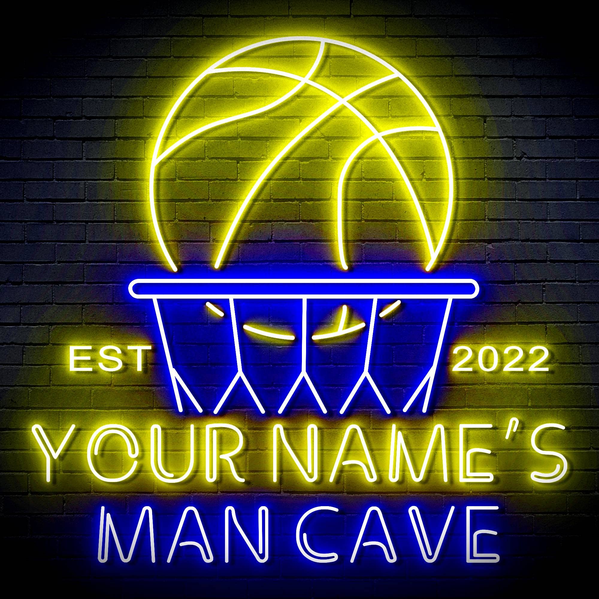 ADVPRO Custom Basketball LED Neon Sign - Ultra Bright Blue & Yellow Light for Man Cave, Game Room, Bar Decor - Personalized Sports Gift for Fans
