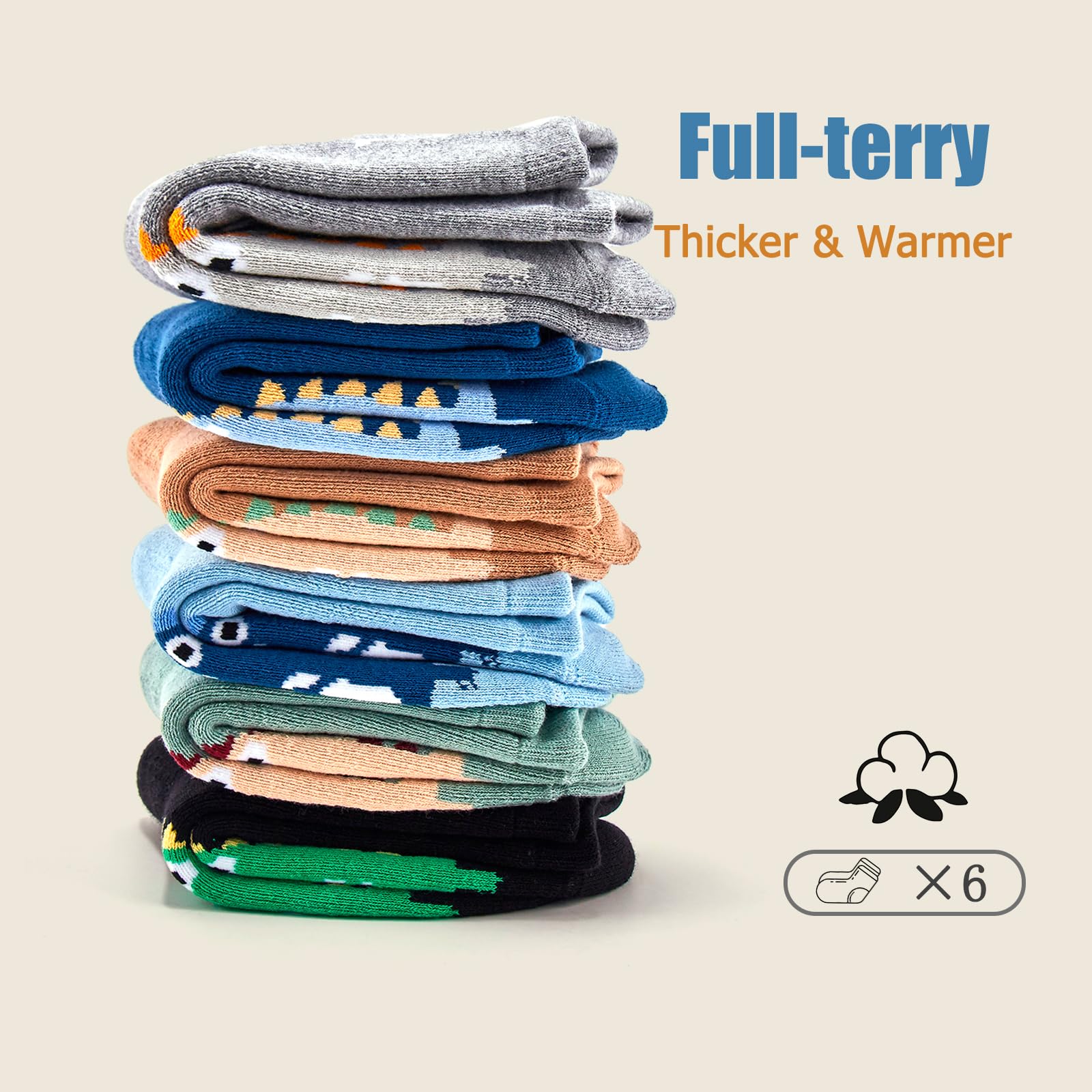 Boys' Winter Thermal Socks - 6 Pairs Thick Cotton Warm Crew Socks for Kids | Cold Weather, Snow Boots & Outdoor Activities