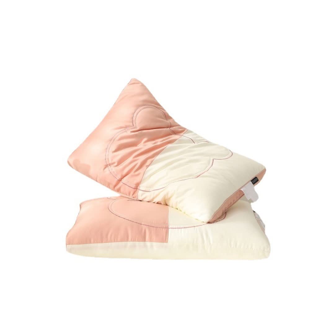 Premium Feather Silk Cotton Pillows for Neck & Spine Support - 2 Pack Ergonomic Low Soft Pillows for Side Sleepers & Back Pain Relief - Perfect for Home, Office & Travel Use