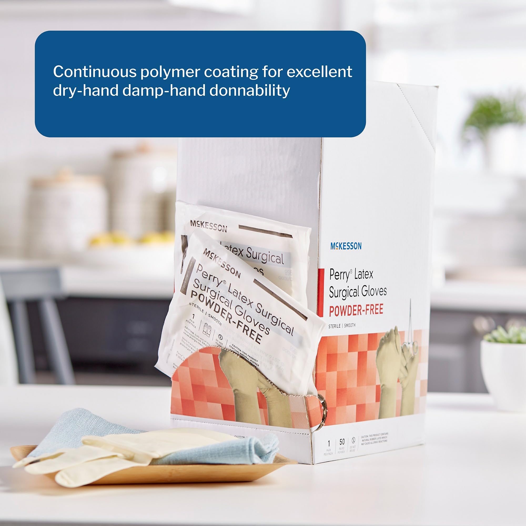 McKesson Perry Latex Surgical Gloves - 200 Pairs Sterile Disposable Powder-Free Medical Exam Gloves, Size 6.5, Cream - Ideal for Healthcare Professionals, Dental Clinics & Tattoo Artists