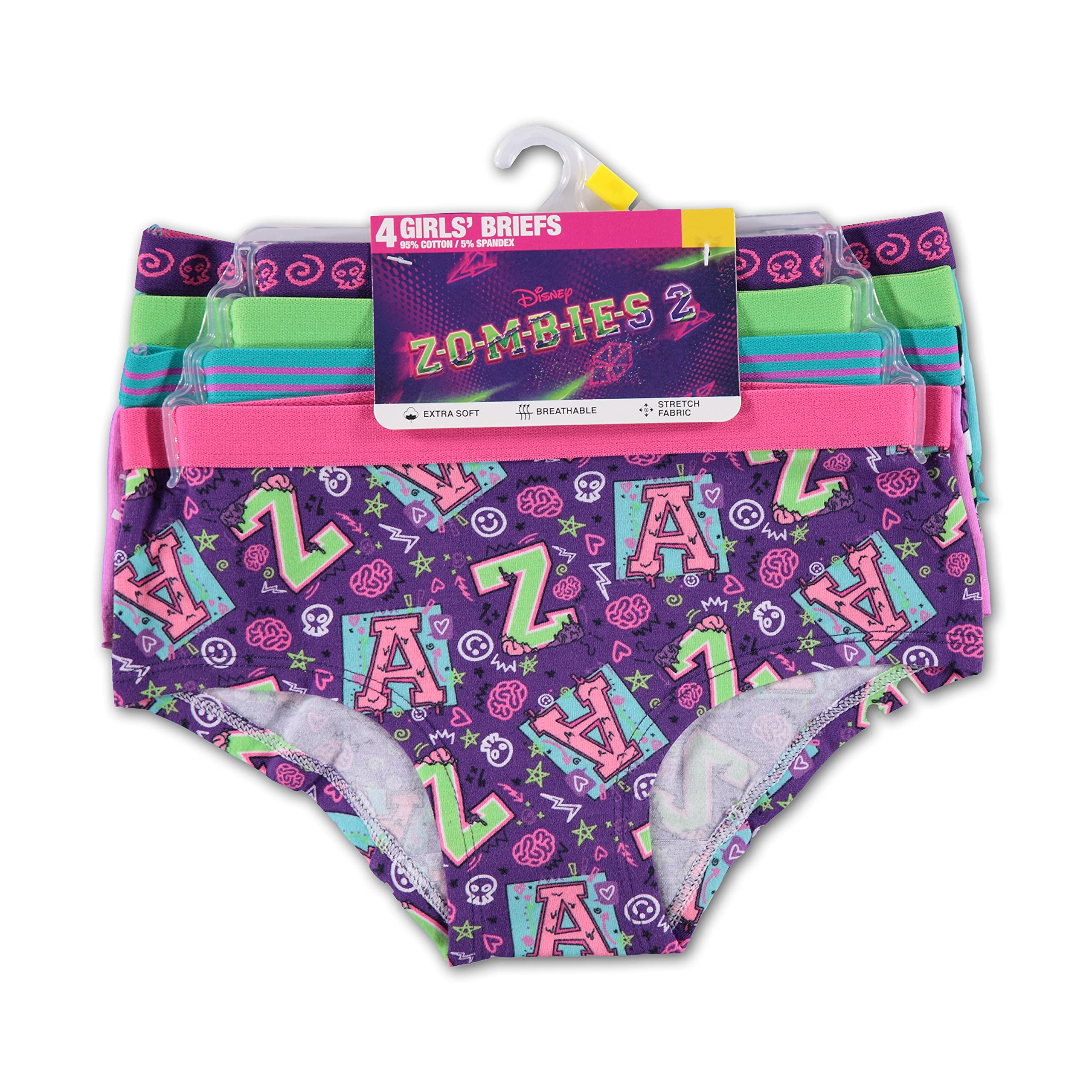 Disney Zombies Girls' Underwear Multipack - 3 Pack Cotton Briefs for Kids & Teens - Perfect for School, Sleepovers & Everyday Wear