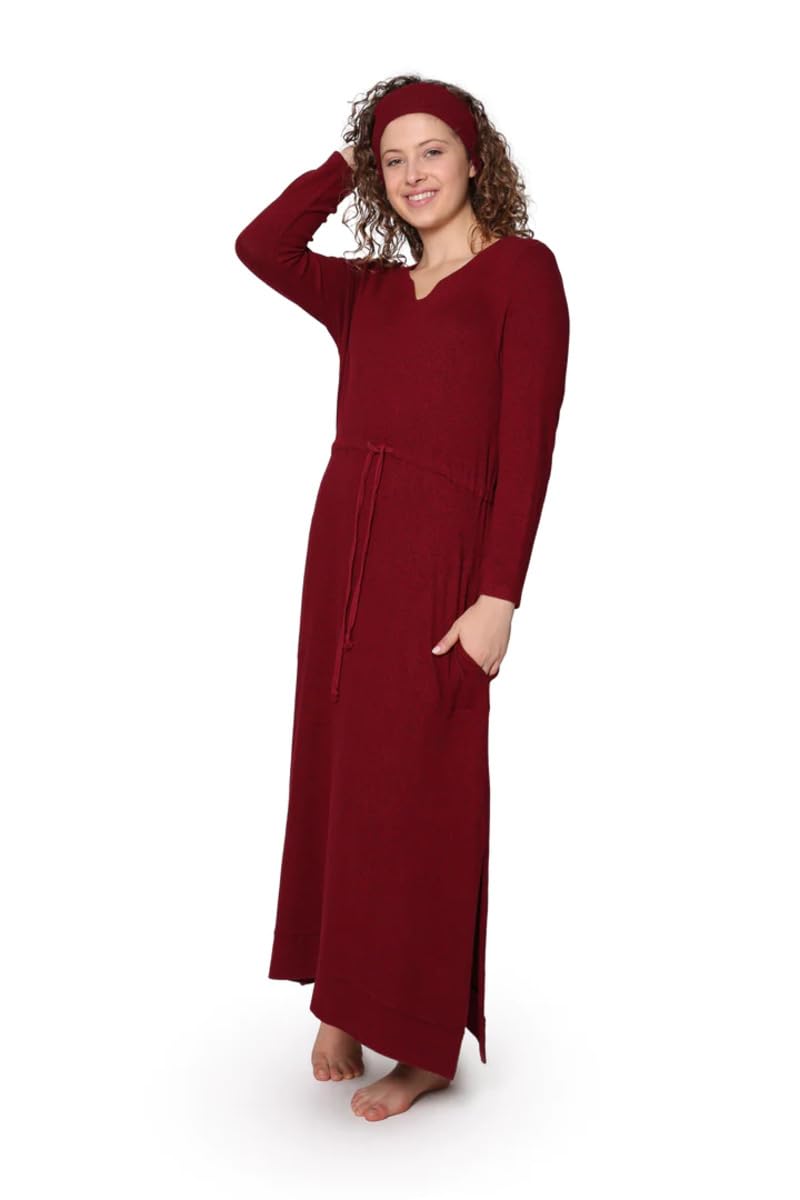 LA CERA Women's Sleepshirt Lounge Dress - Soft Long Sleeve V-Neck Nightgown with Side Slits & Pockets - Rayon Polyester Spandex Blend - Machine Washable - Perfect for Sleepwear, Loungewear & Relaxing at Home
