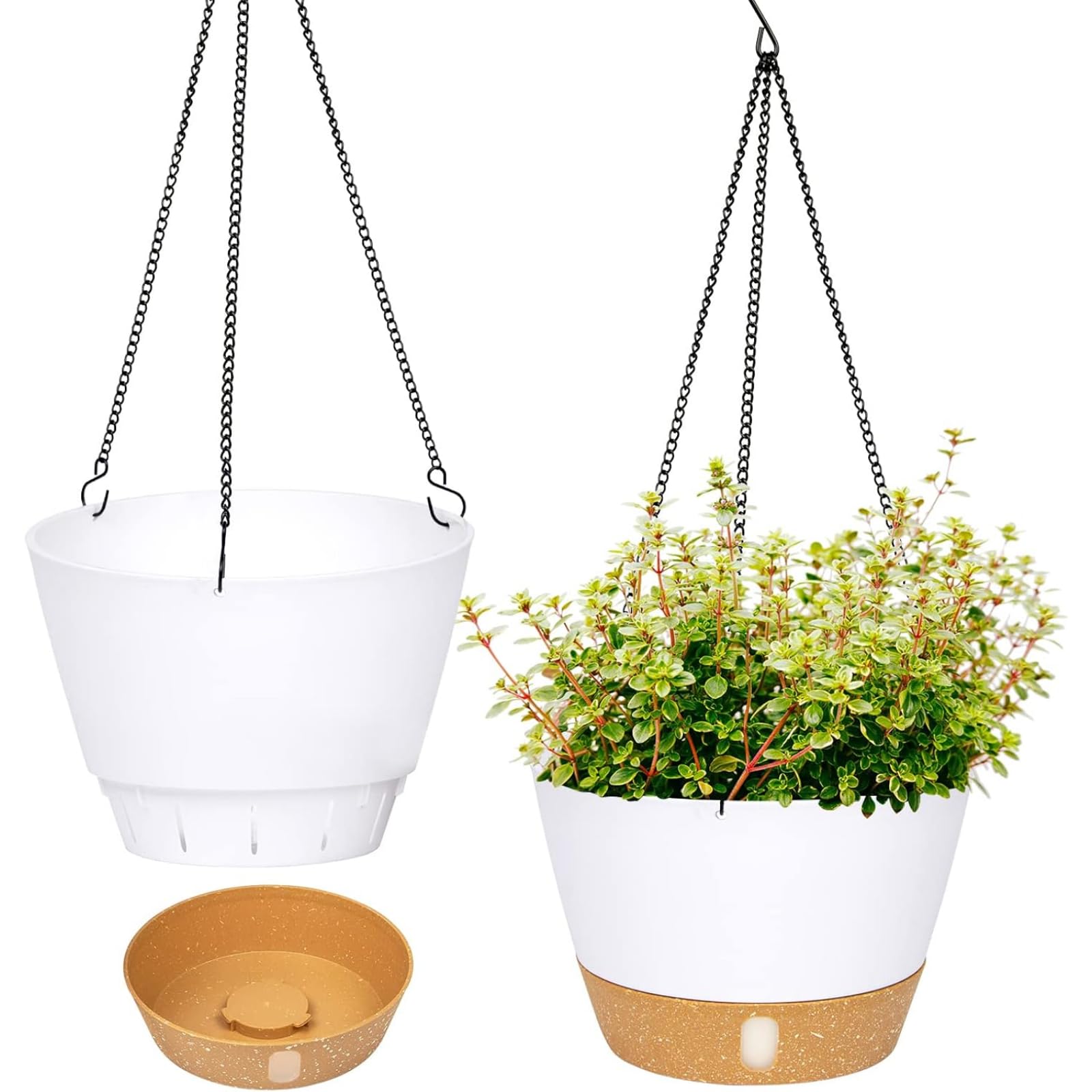 10 Inch Hanging Planters for Indoor Plants - 2 Pack Self Watering Flower Pots with Drainage Holes & Removable Tray - Outdoor Hanging Baskets for Balcony, Patio, Garden Decor - Perfect for Pothos, Ferns, Spider Plants