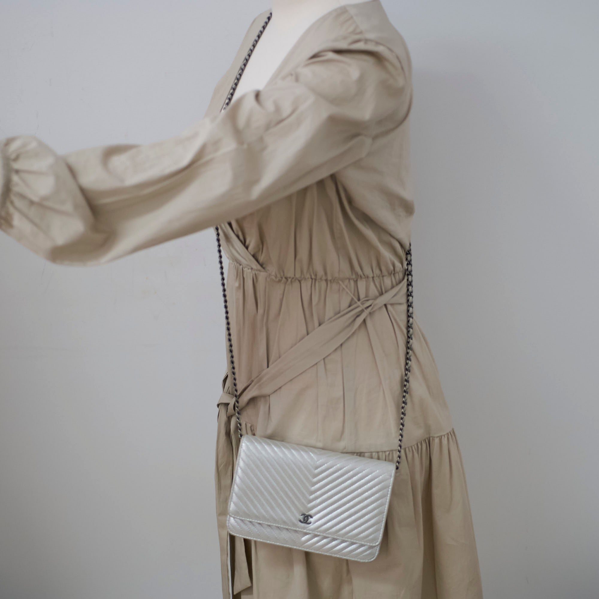 Chanel Metallic Chevron Wallet On Chain WOC Bag 22 Series - Luxury Crossbody Purse for Women, Perfect for Parties & Evening Events