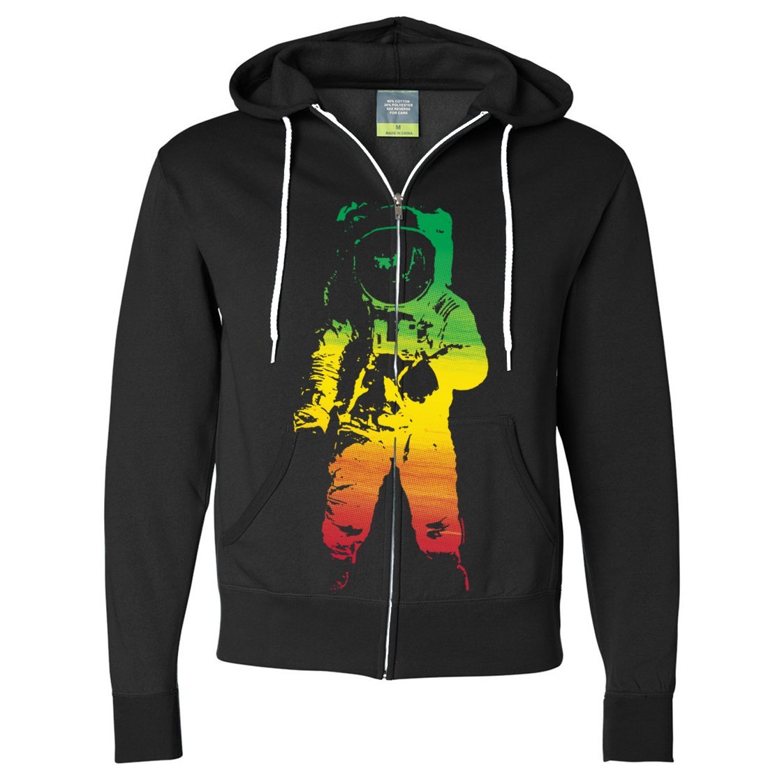 Space Astronaut Man on the Moon Rasta Zip-Up Hoodie - Stylish Unisex Pullover for Streetwear & Festival Fashion - Perfect for Casual Outfits, Music Events, and Everyday Wear