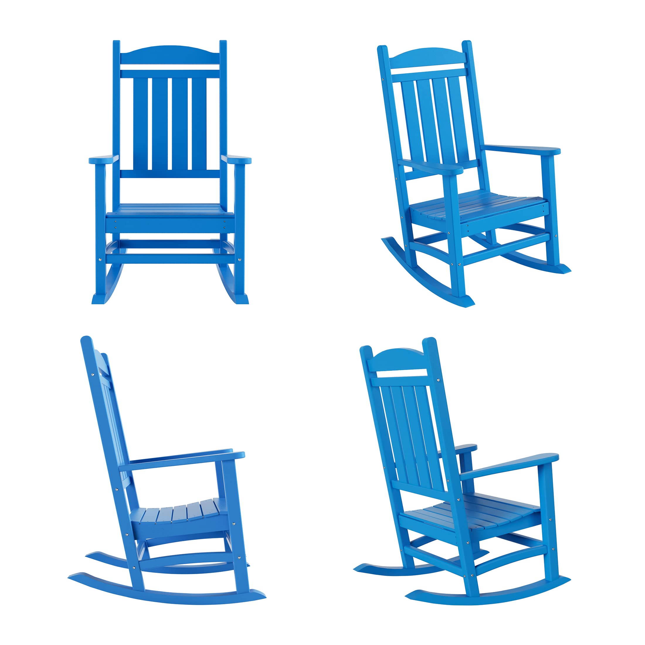 WO Home Furniture 4-Piece Patio Rocking Chair Set - Traditional Outdoor HDPE Rockers with UV Weather Resistance (Pacific Blue) - Perfect for Backyard, Garden, and Poolside Relaxation
