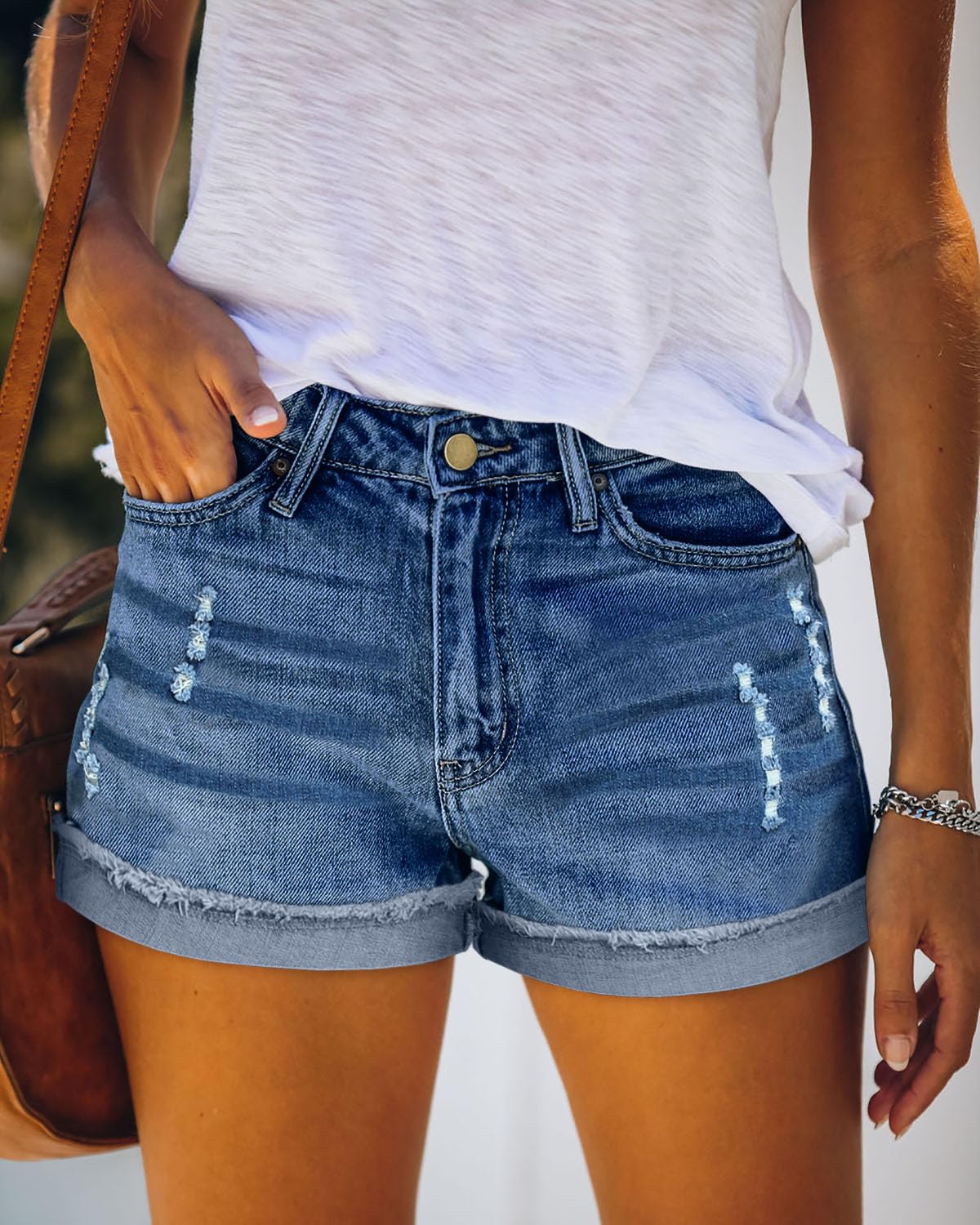 CHICZONE Women's Mid-High Rise Ripped Jean Shorts - Distressed Stretchy Denim Shorts for Summer | Casual Wear, Beach Outfits & Street Style Fashion