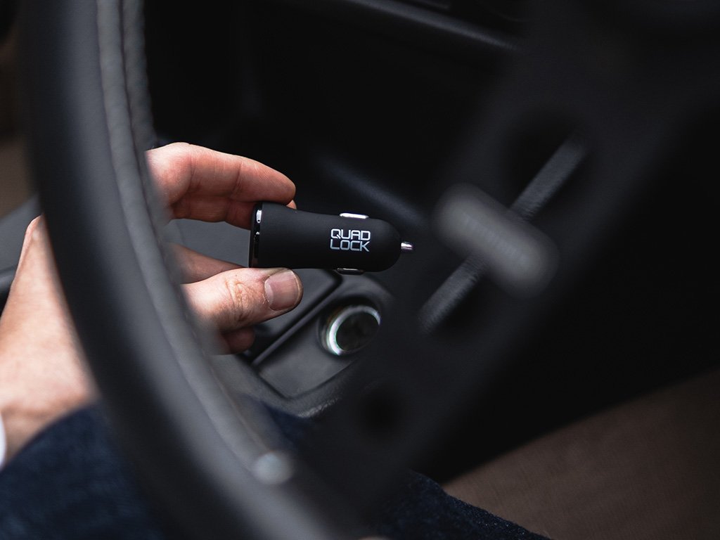 Quad Lock 360° Dual USB 12V Car Charger - Fast Charging for Smartphones & Devices - Perfect for Road Trips & Daily Commutes
