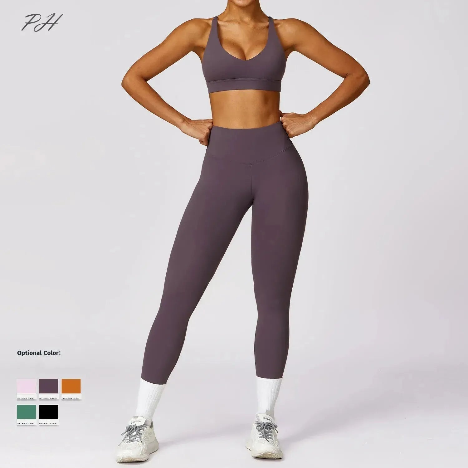 2-Piece Women's Workout Set - Breathable Yoga Sports Bra & High Waist Leggings - Purple Gym Outfit for Yoga, Running & Fitness Training