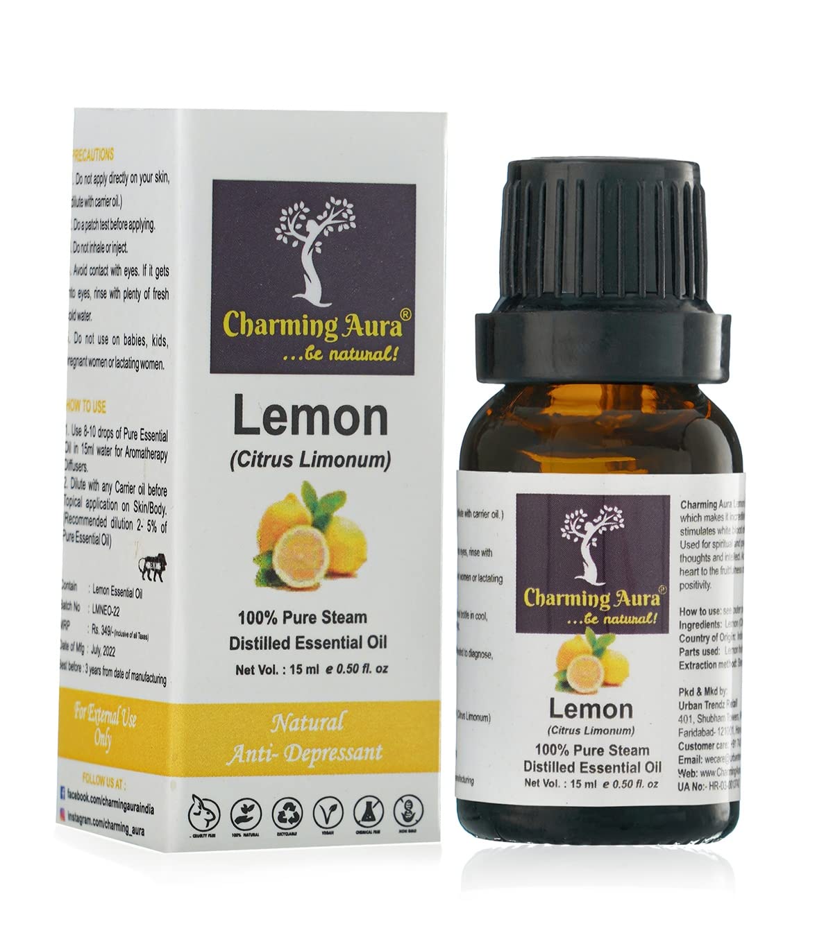 Pack of 2 Pure Lemon Essential Oils - 100% Natural Therapeutic Grade for Face, Hair, Skin Care & Nails | Aromatherapy & Home Cleaning Uses | Fresh Citrus Scent for Diffusers, Massage & DIY Beauty Products