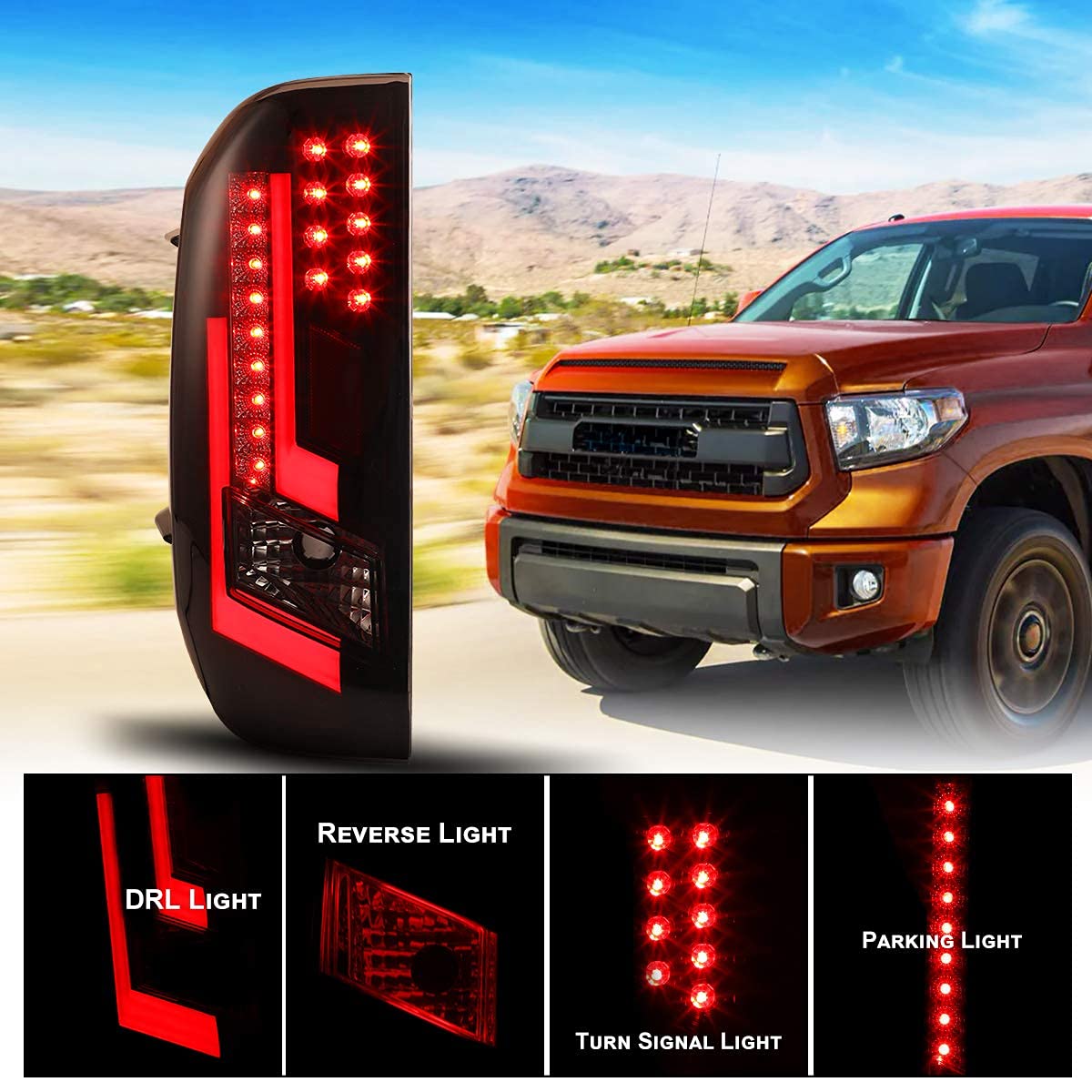 ROXX LED Tail Lights Assembly for 2014-2020 Toyota Tundra - Smoked LED Turn Signal, DRL & Brake Lights - Replacement Kit for Pickup Truck (Driver & Passenger Side) - Perfect for Night Driving & Enhanced Safety