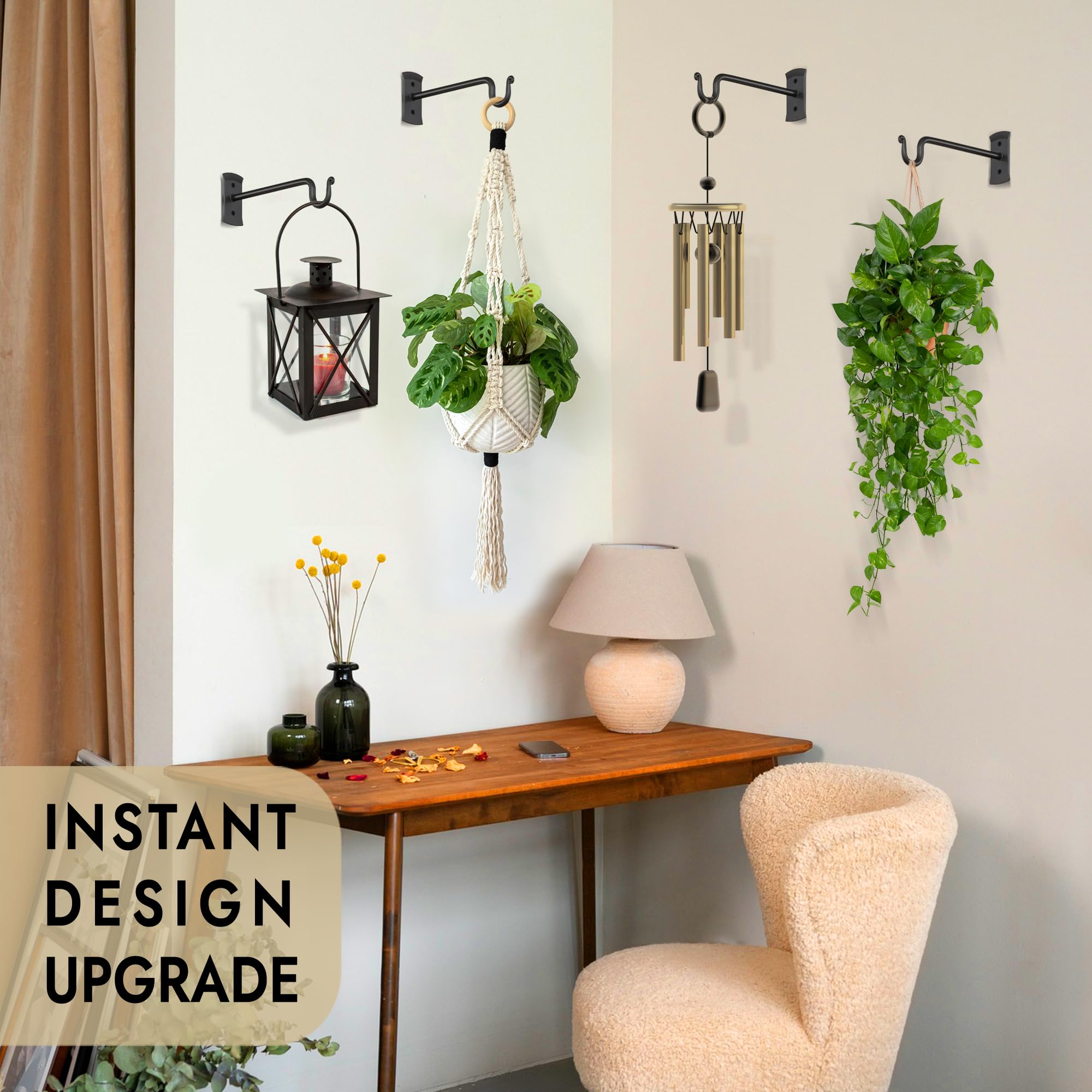 RTZEN Heavy Duty Wrought Iron Plant Hangers - 2 Pack Black Wall Hooks for Indoor & Outdoor Use - Perfect for Hanging Plants, Baskets, Lanterns & Wind Chimes - Ideal for Patio, Garden, Balcony & Home Decor