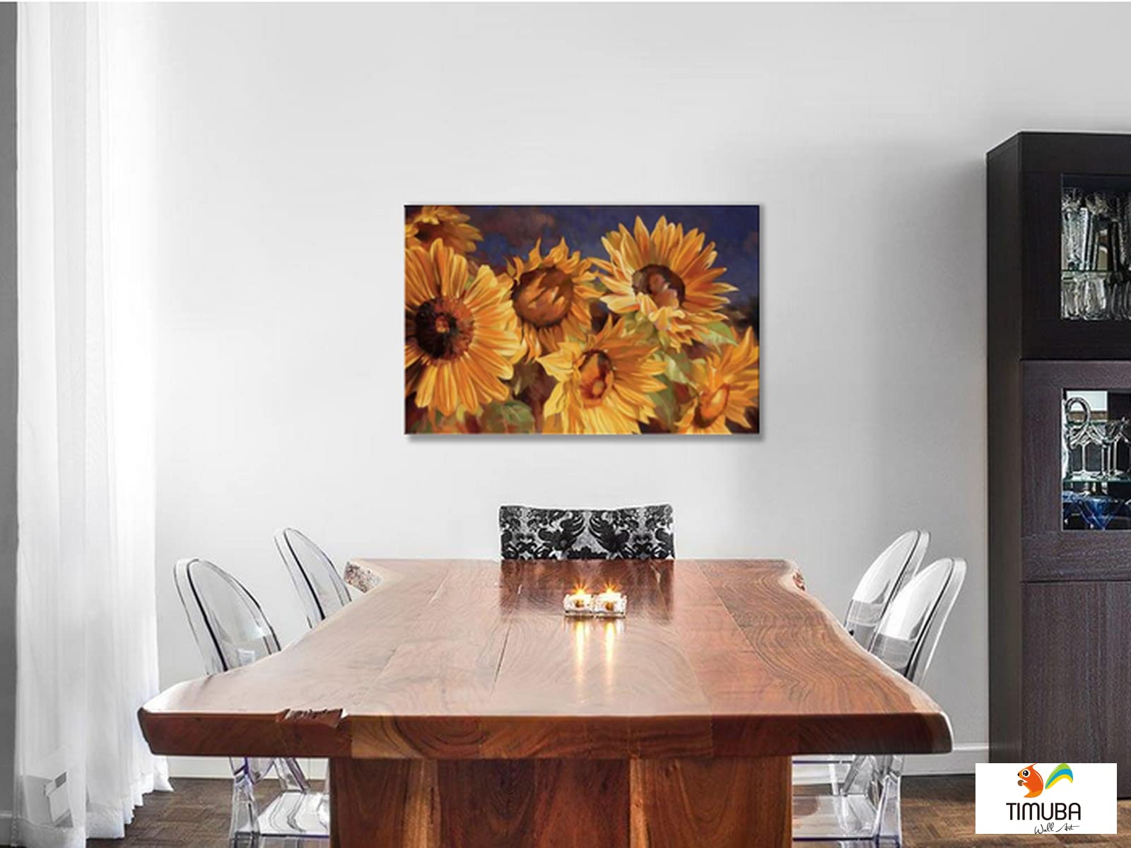 Sunflower Wall Art - Yellow Sunflowers Field Canvas Print, Framed Nature Landscape Painting for Kitchen & Bathroom Decor (28x40 Inches) - Perfect for Farmhouse, Boho & Rustic Home Decor