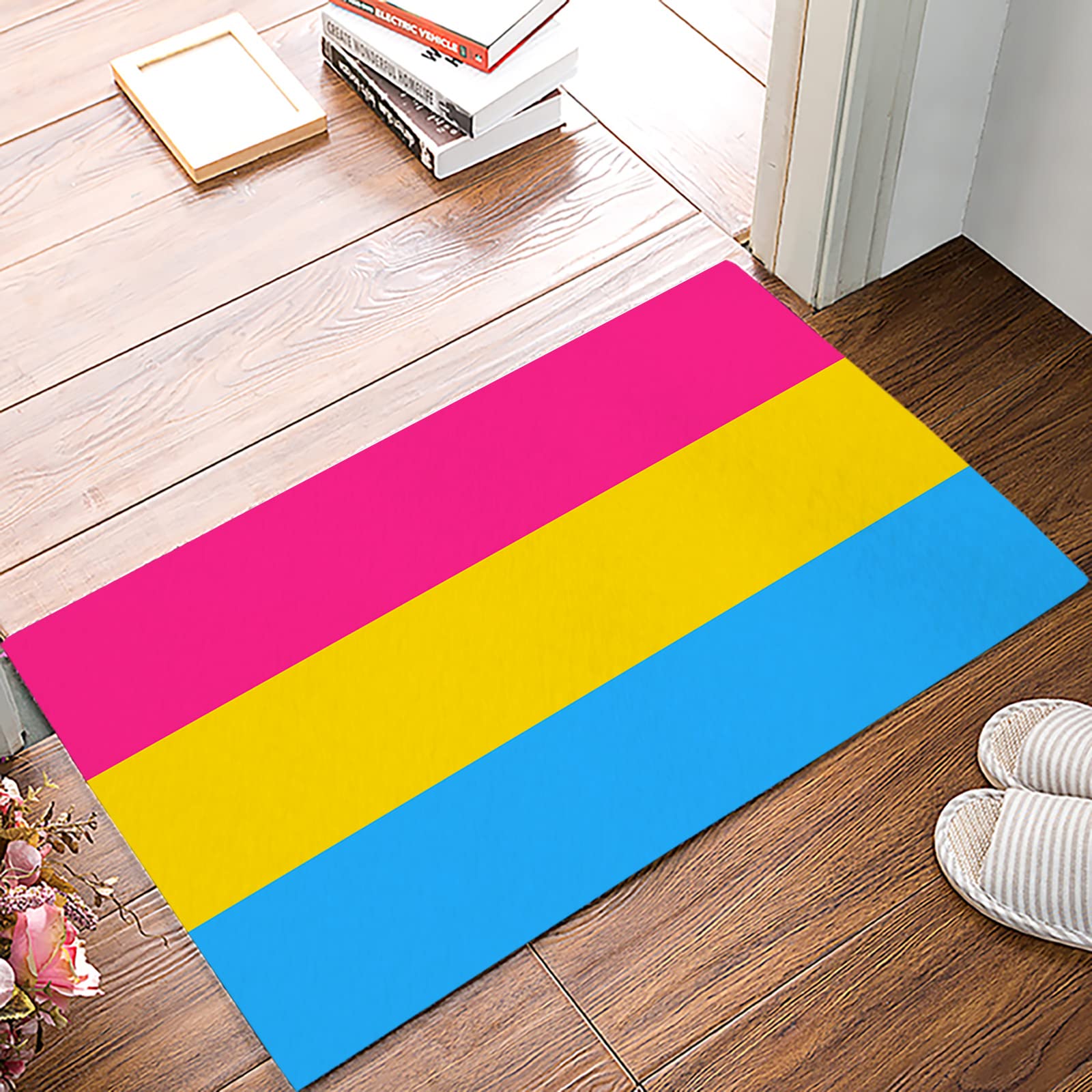 Colorful Pride Heart Stripes Non-Slip Doormat - Absorbent Washable Bathroom Kitchen Rug for Indoor Entrance, Front Door & Floor - Pink Yellow Blue Accent Mat for Home Decor, LGBTQ+ Friendly Gift (Perfect for Pride Month, Housewarming & Bathroom Safety)