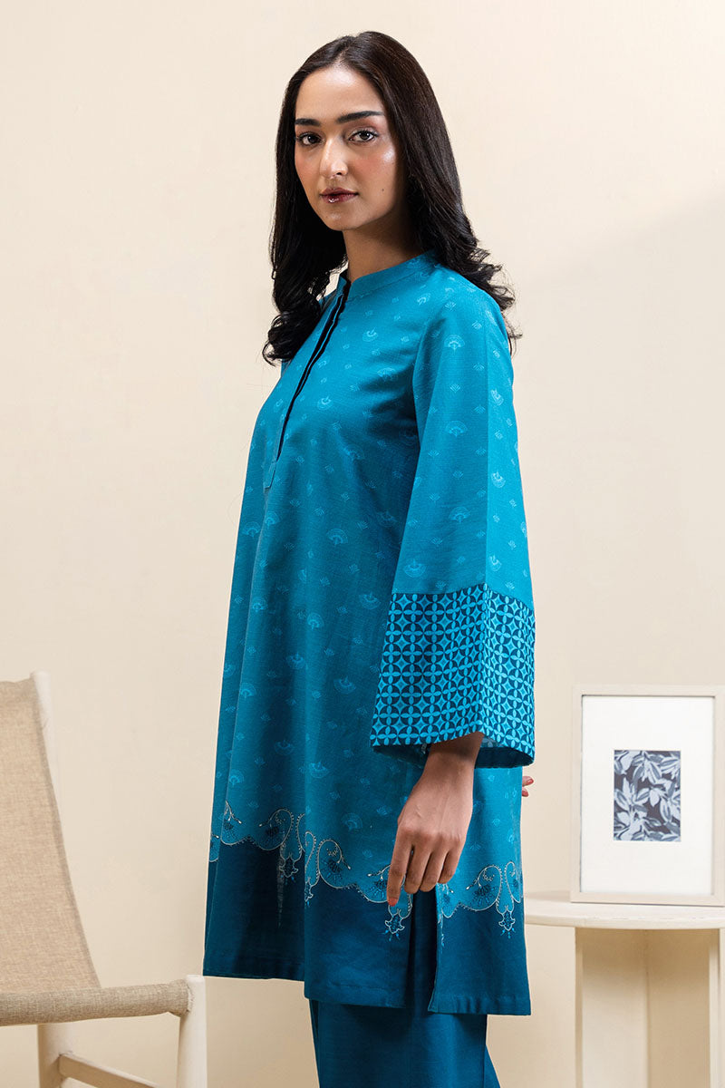 Midnight Frost 2-Piece Printed Khaddar Suit for Women - Traditional Pakistani Outfit for Weddings, Parties & Festive Occasions