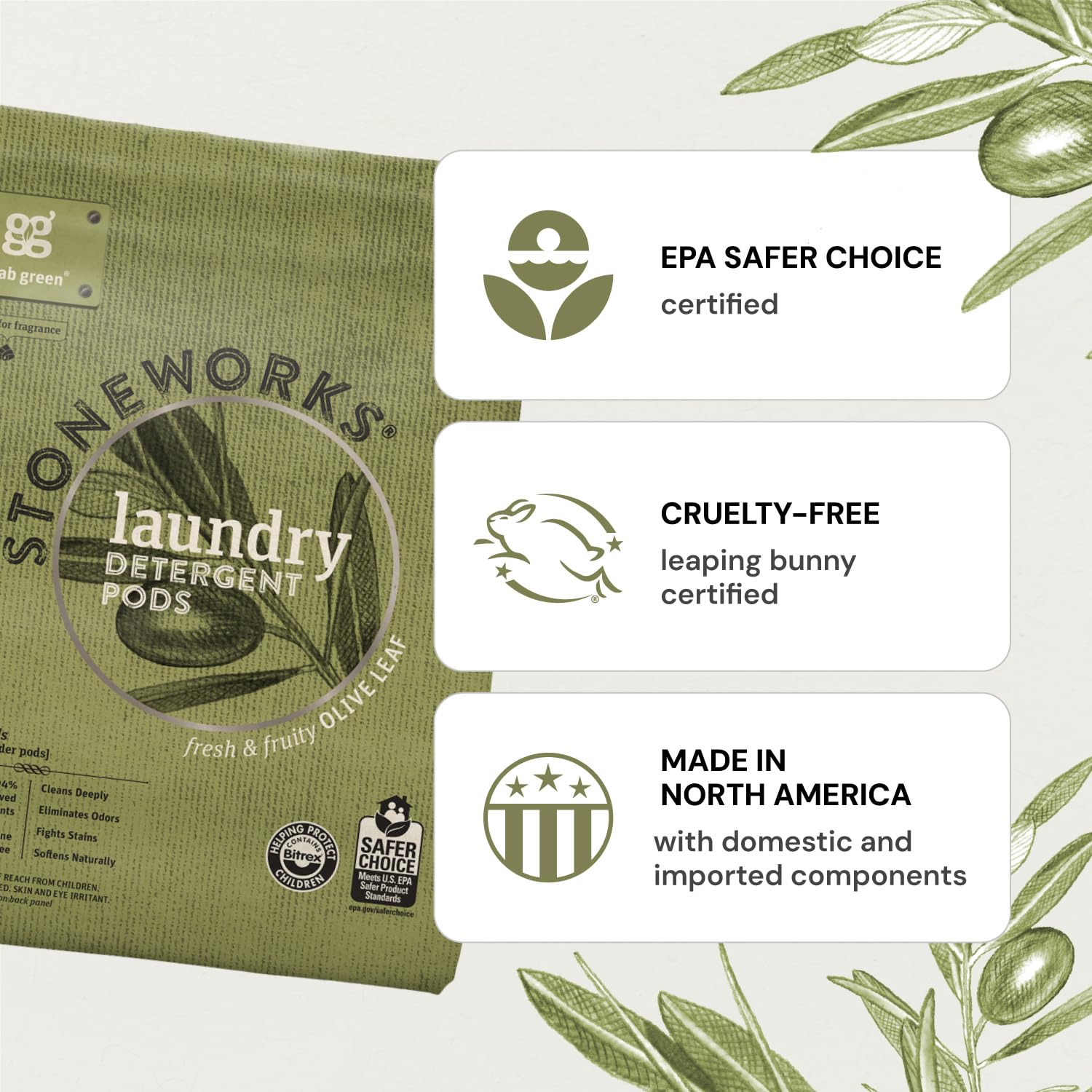 Grab Green Stoneworks Laundry Detergent Pods 100 Count - Plant-Based & Mineral-Powered Deep Cleaning Pods with Fresh Birch Branch Scent | Eliminates Odors & Stains | Perfect for HE Washers, Baby Clothes & Sensitive Skin | Eco-Friendly Laundry Solution for Busy Families