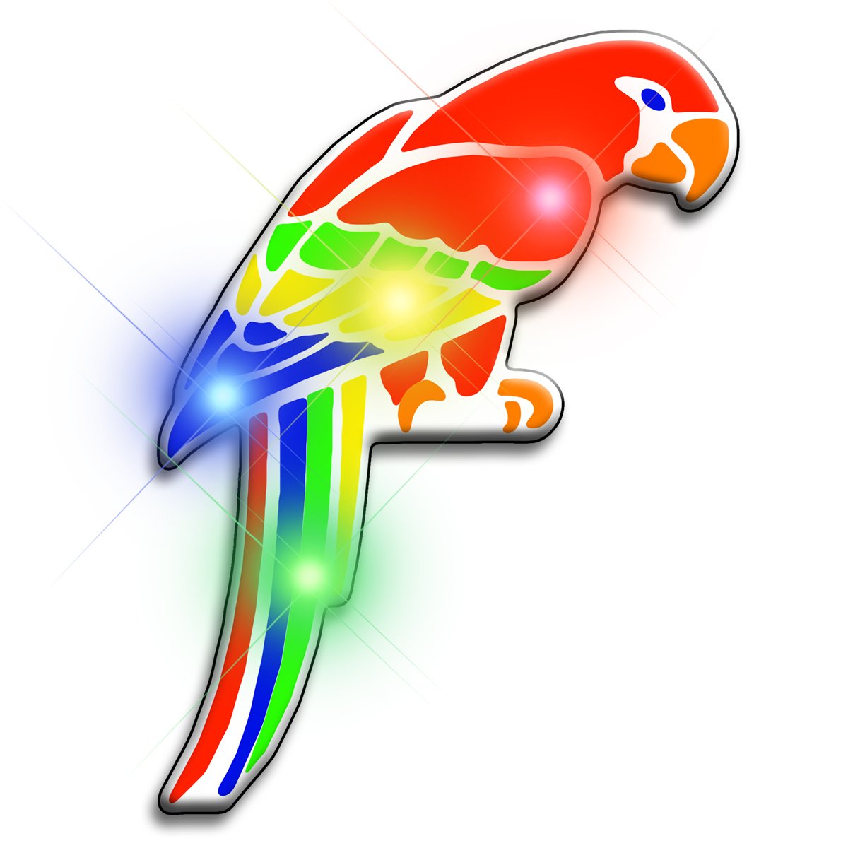 LED Parrot Lapel Pins - Flashing Blinking Light Up Brooches (5-Pack) for Parties, Raves, Concerts & Costume Accessories