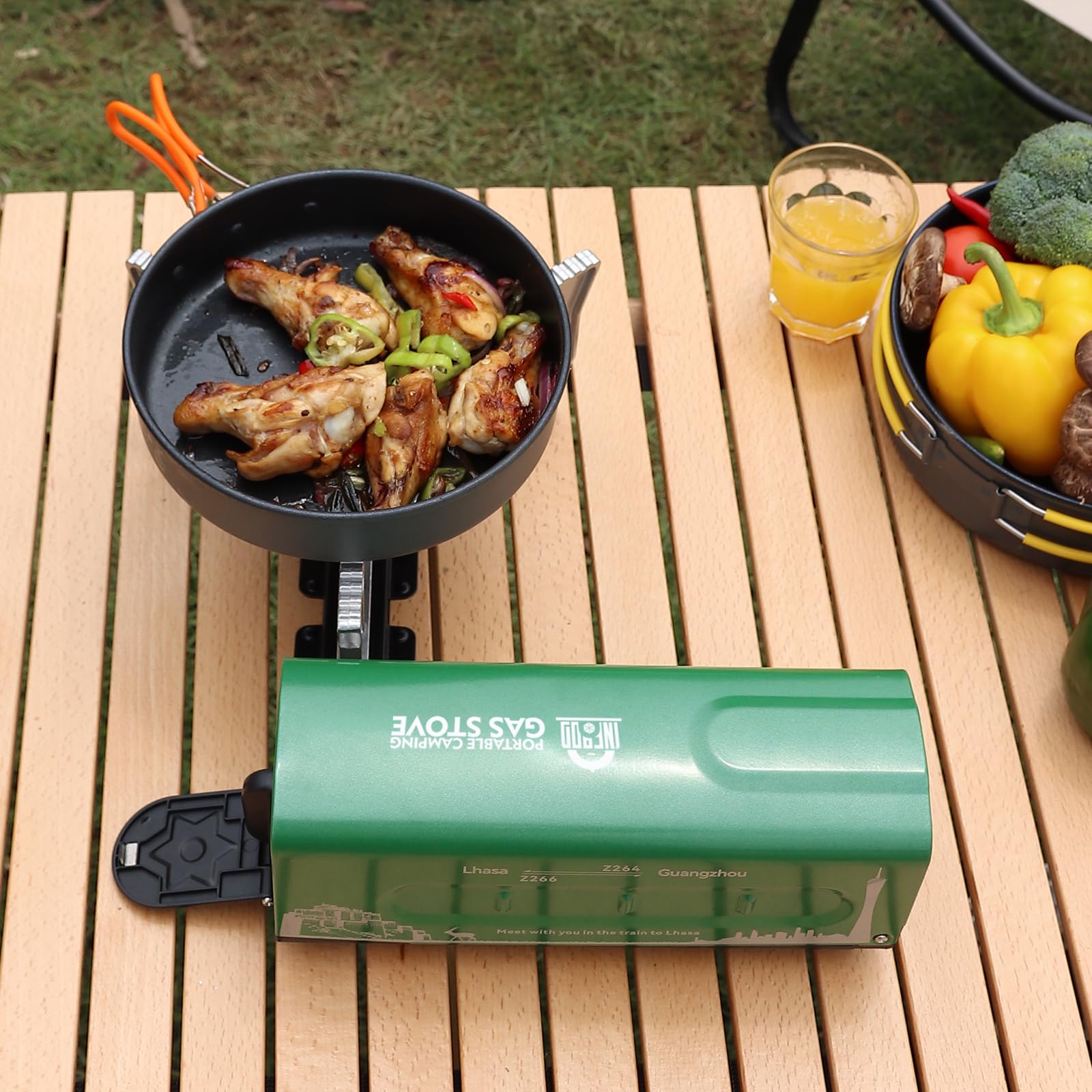 Portable Butane Camping Stove with Carrying Bag - Compact Folding Gas Stove for Outdoor Cooking, Backpacking, Hiking, RV Trips & Picnics | Perfect for Camping, Emergency Preparedness & Home Use (Green)