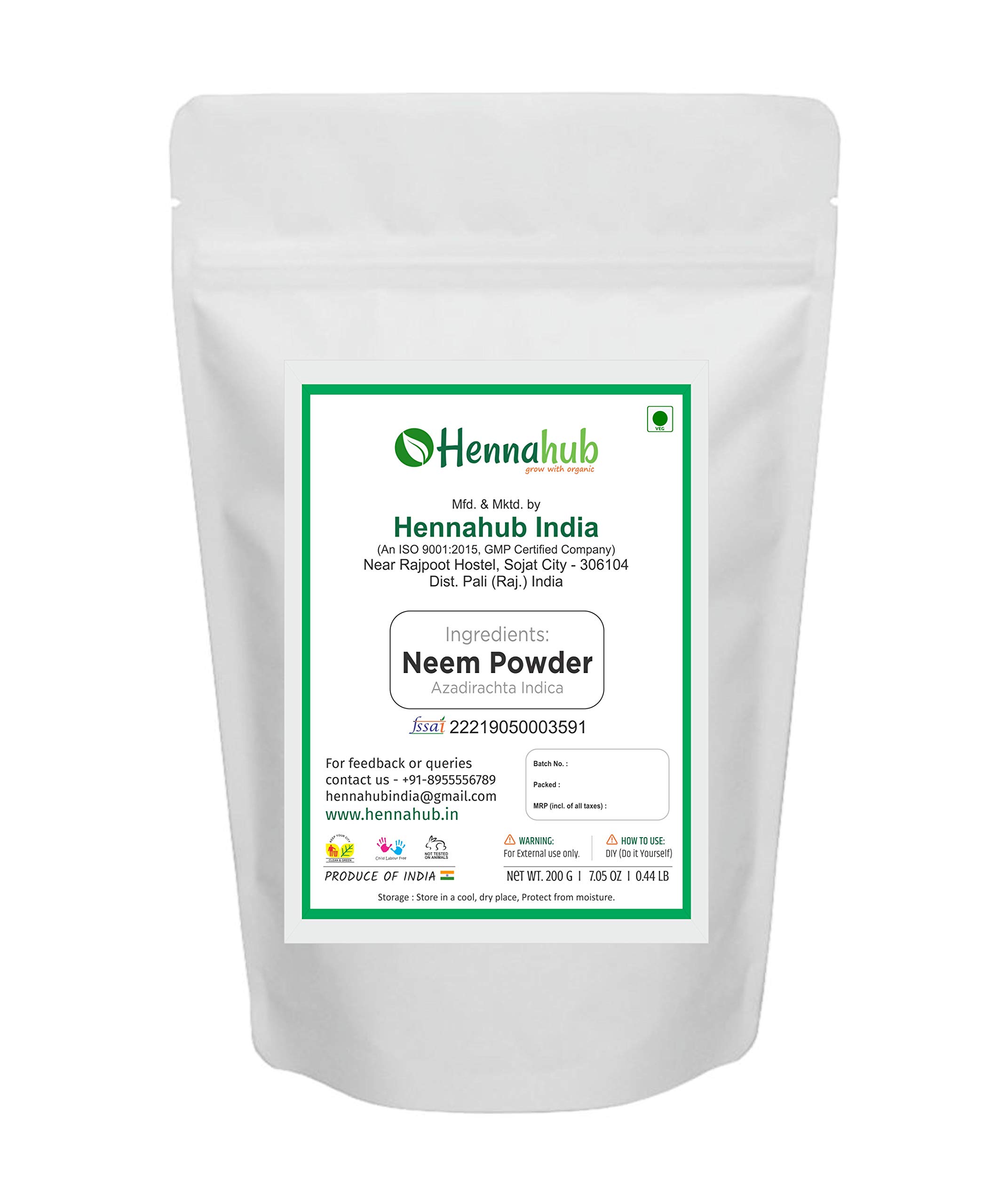 Organic Neem Leaves Powder for Hair & Skin Care - 200g | Natural Face & Skin Treatment for Acne, Eczema & Dandruff | Vegan, Chemical-Free Beauty Solution for Glowing Skin & Healthy Hair