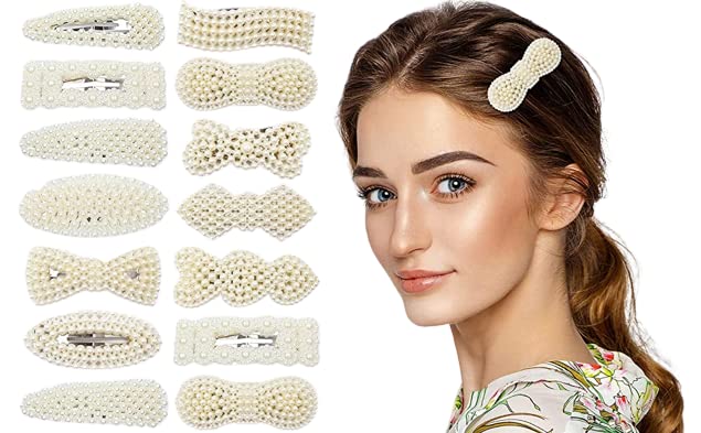 18 Pcs Handmade Pearl & Acrylic Resin Hair Clips Set - Elegant Gold Marble Alligator Bobby Pins, Glitter Crystal Geometric Hairpins for Women & Girls | Wedding, Party, Prom Hair Accessories Gift