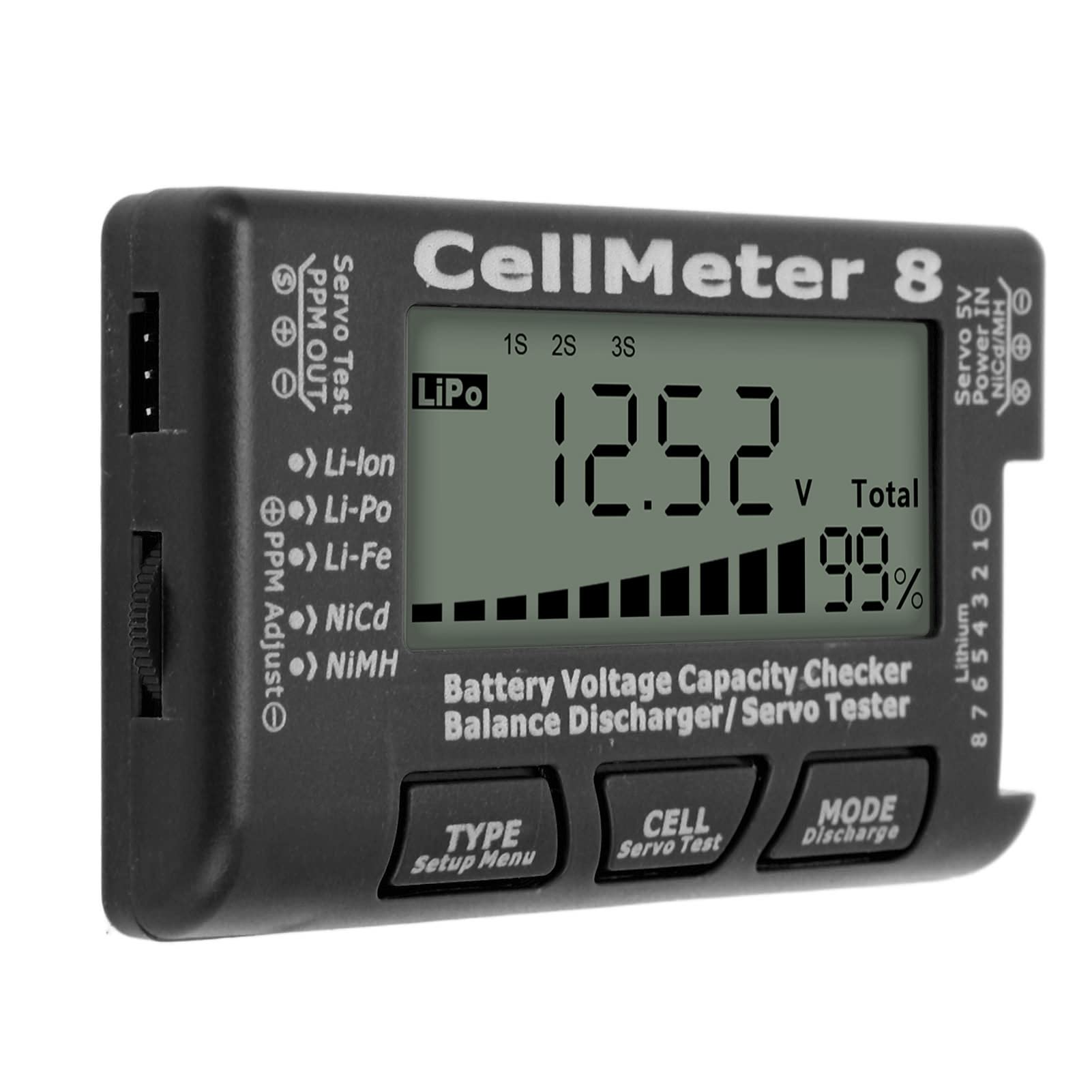 Digital Battery Servo Tester & Balance Discharger for LiPo/LiFe/Li-Ion/NiCd/NiMH Batteries - Battery Voltage Checker & Capacity Tester (Black) | Perfect for RC Cars, Drones, and DIY Electronics Projects