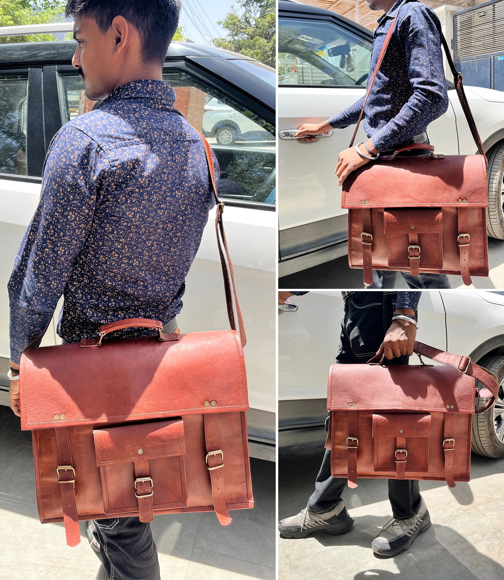 16 Inch Genuine Leather Laptop Messenger Bag for Men & Women - Business Work, Travel & College Satchel with Adjustable Shoulder Strap