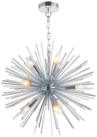 Bursting Star Center Ceiling Light - Chrome Finish Modern Chandelier for Living Room, Bedroom & Dining Room Lighting