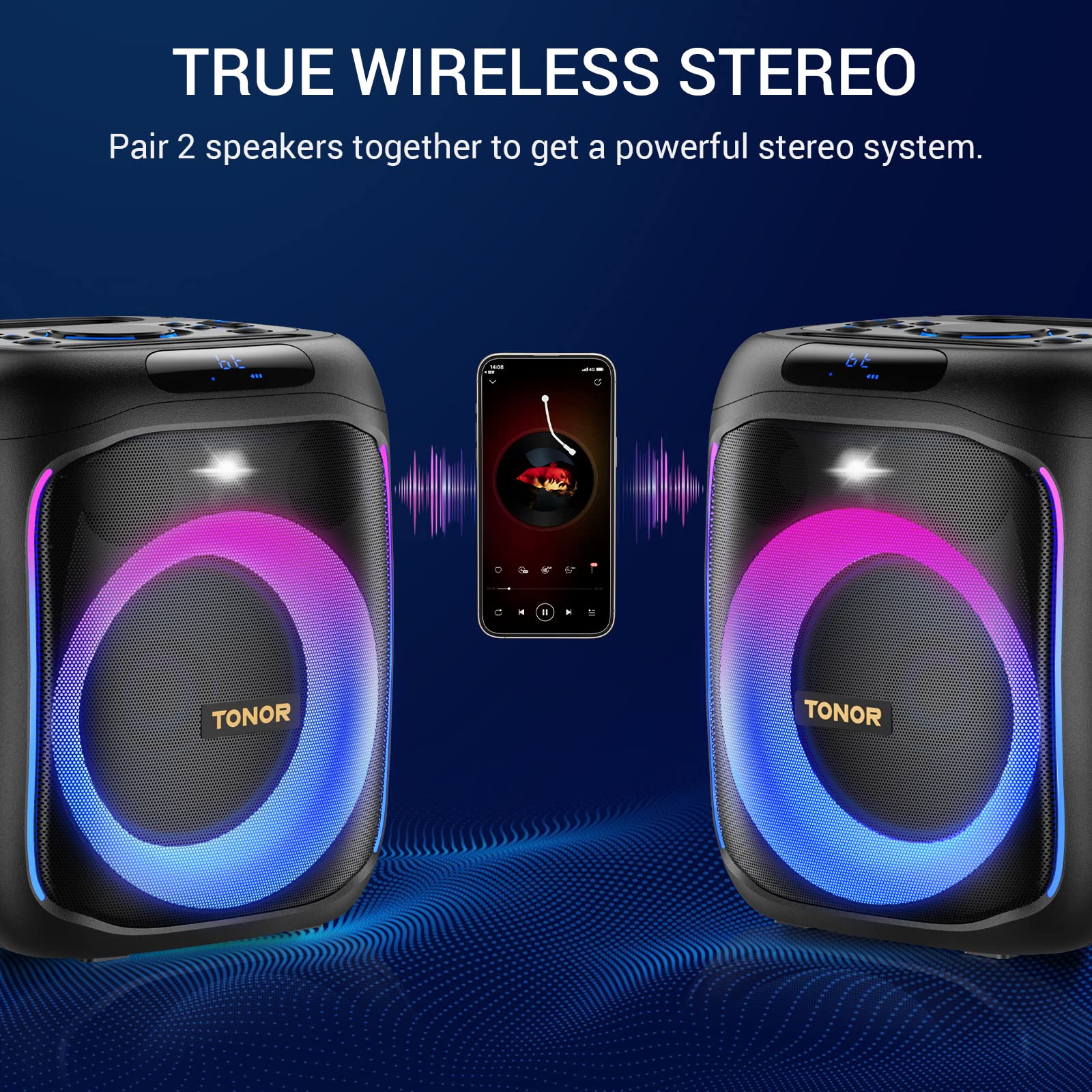 TONOR K6 Portable Bluetooth Karaoke Machine with 2 Wireless Microphones, RGB LED Lights - PA Speaker System for Home, Party & Outdoor Use | Supports BT/AUX/USB/TF Card | Perfect for Singing, Entertaining & Family Gatherings