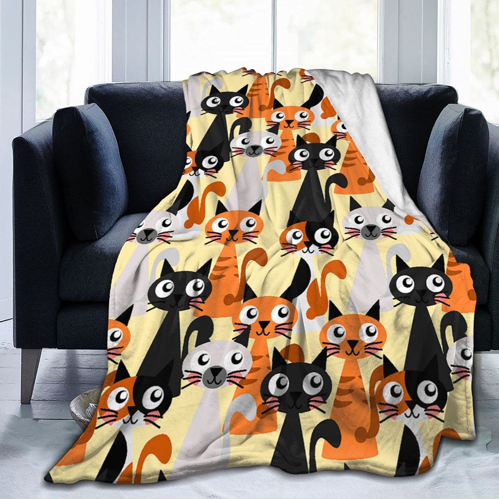 Cartoon Cat Blanket - Ultra Lightweight Soft Plush Flannel Throw Blanket for Sofa, Bed & Couch - 80x60 Inches - Perfect for Mother's Day Gifts, Cozy Home Decor & Winter Warmth