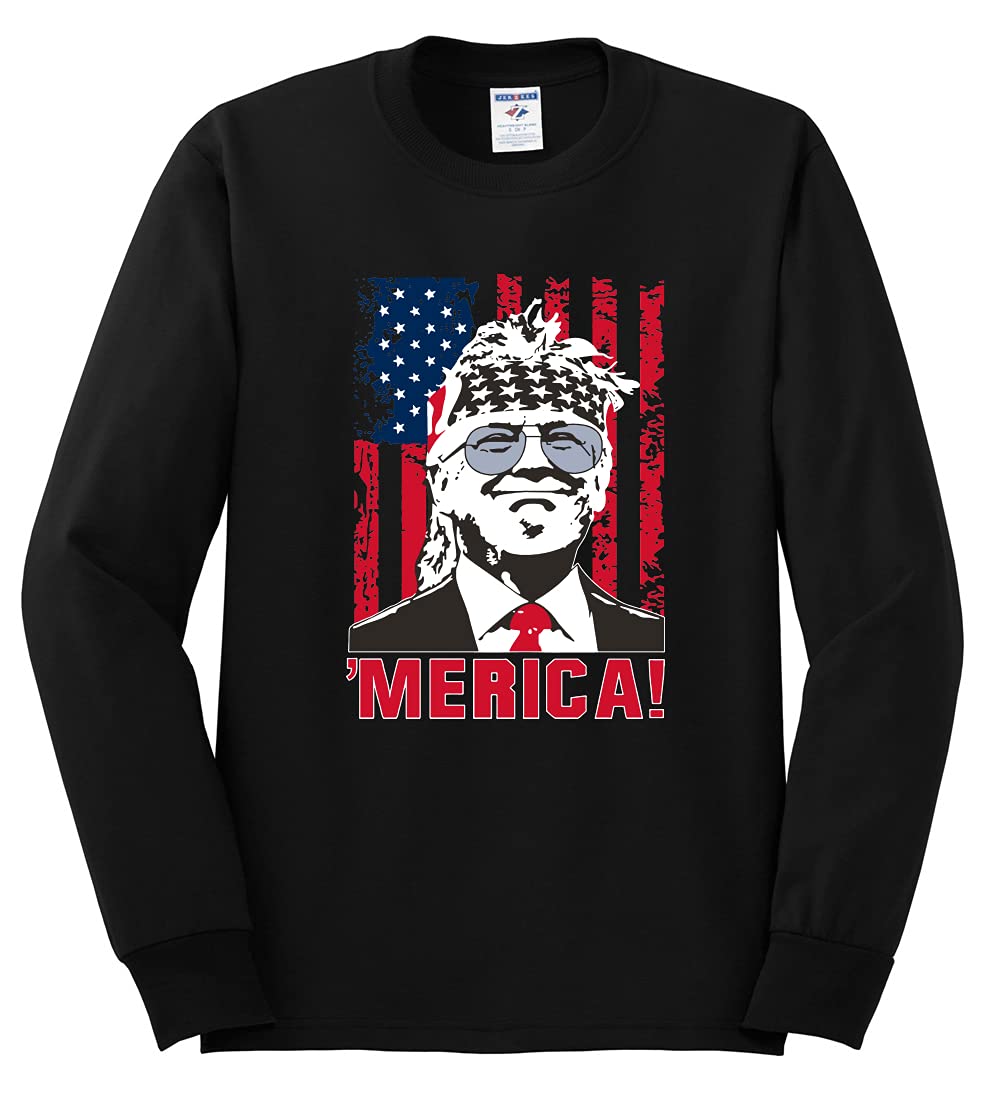 Funny Vintage Trump USA Flag Sleeve Print Political Men's Long Sleeve Shirt - Ultra MAGA Patriotic Tee for Conservative Supporters, Rally Events & Political Satire