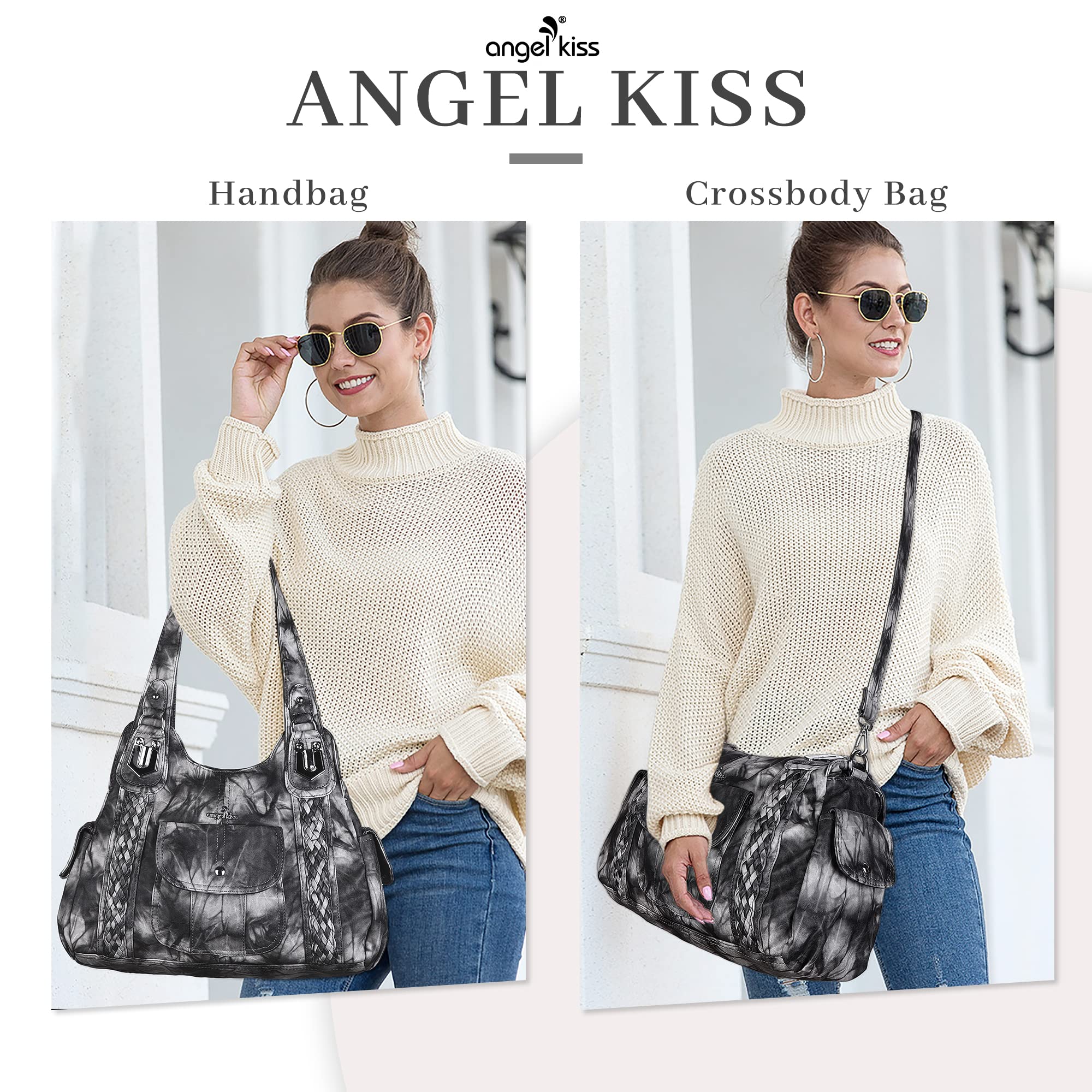 Angelkiss Women's Vegan Leather Crossbody Hobo Satchel Shoulder Tote Purse - Stylish Handbag for Work, Travel & Everyday Use