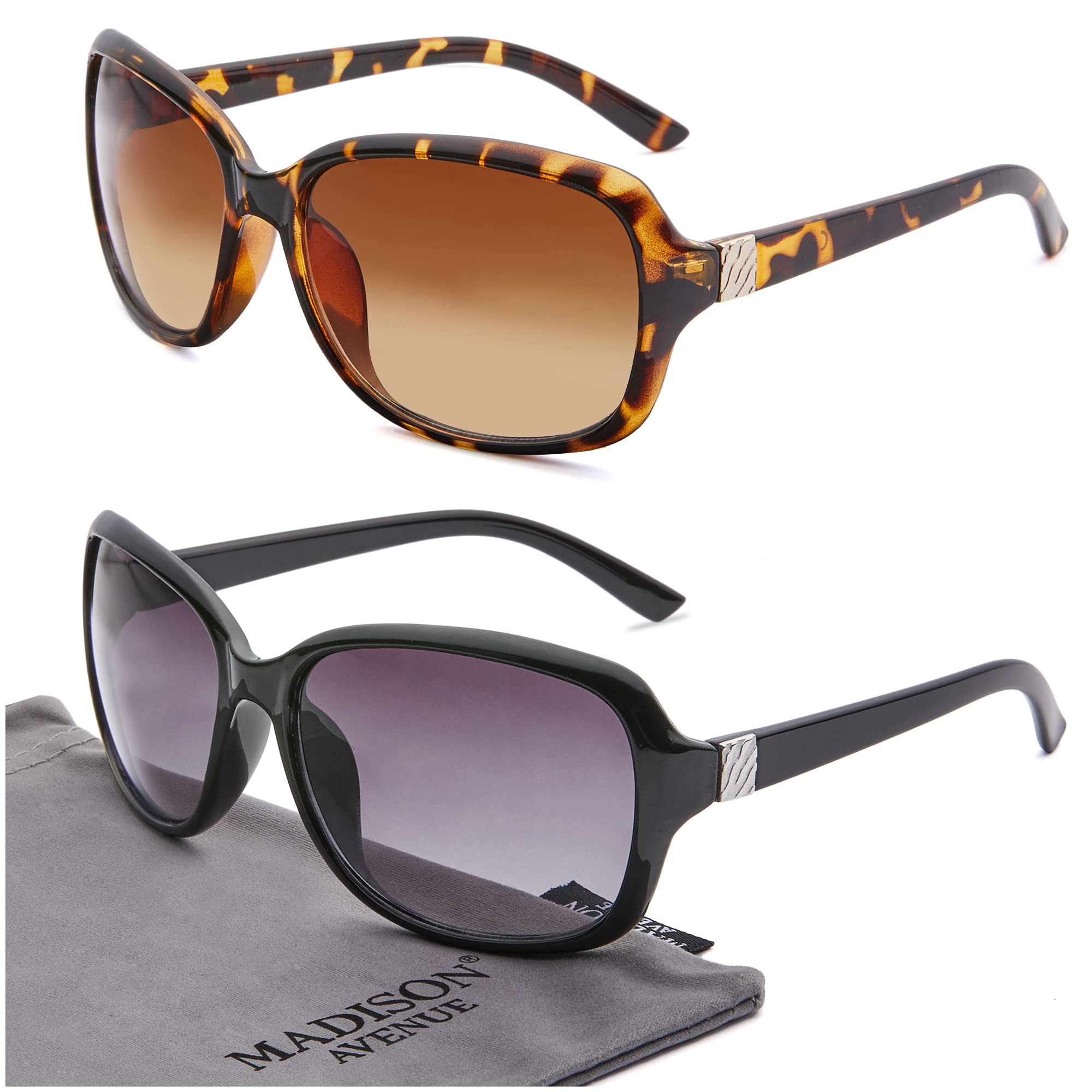 Vintage Madison Avenue Sunglasses 2 Pack - Classic UV400 Protection Unisex Shades for Women & Men | Perfect for Outdoor Activities, Beach, Driving & Fashion Accessories