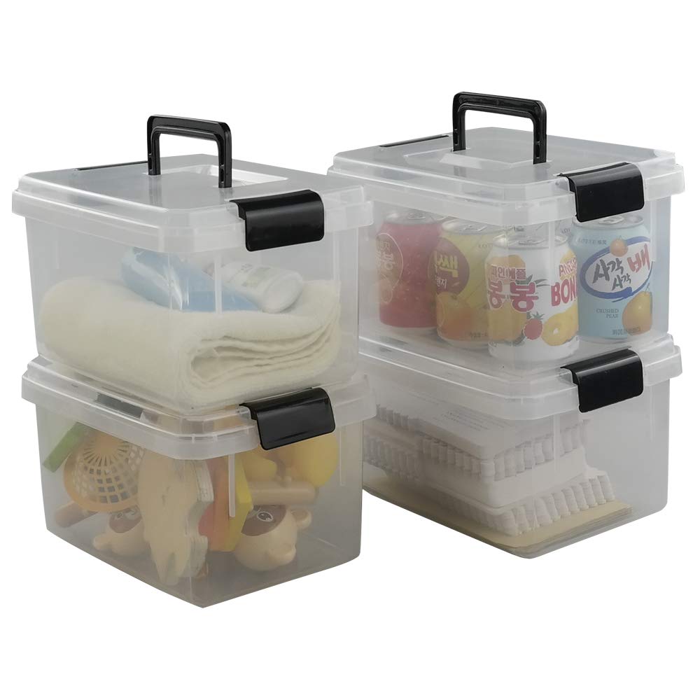 4.5L Clear Plastic Storage Box with Latch - 4-Pack Set for Home Organization, Kitchen Pantry, Office Supplies & Craft Storage
