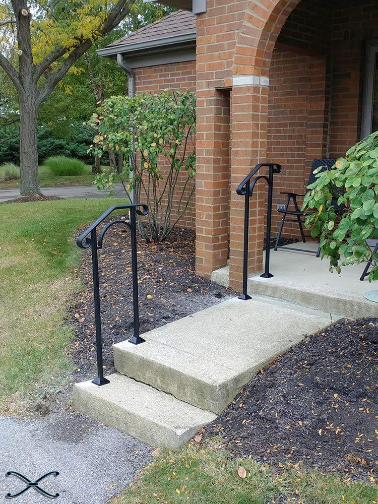 Fortin Ironworks Matte Black Wrought Iron Handrails - Outdoor Stair Railing for Steps, DIY Handrail Arch #1 (Fits One Stair Riser) - Perfect for Porch, Deck, and Garden Safety