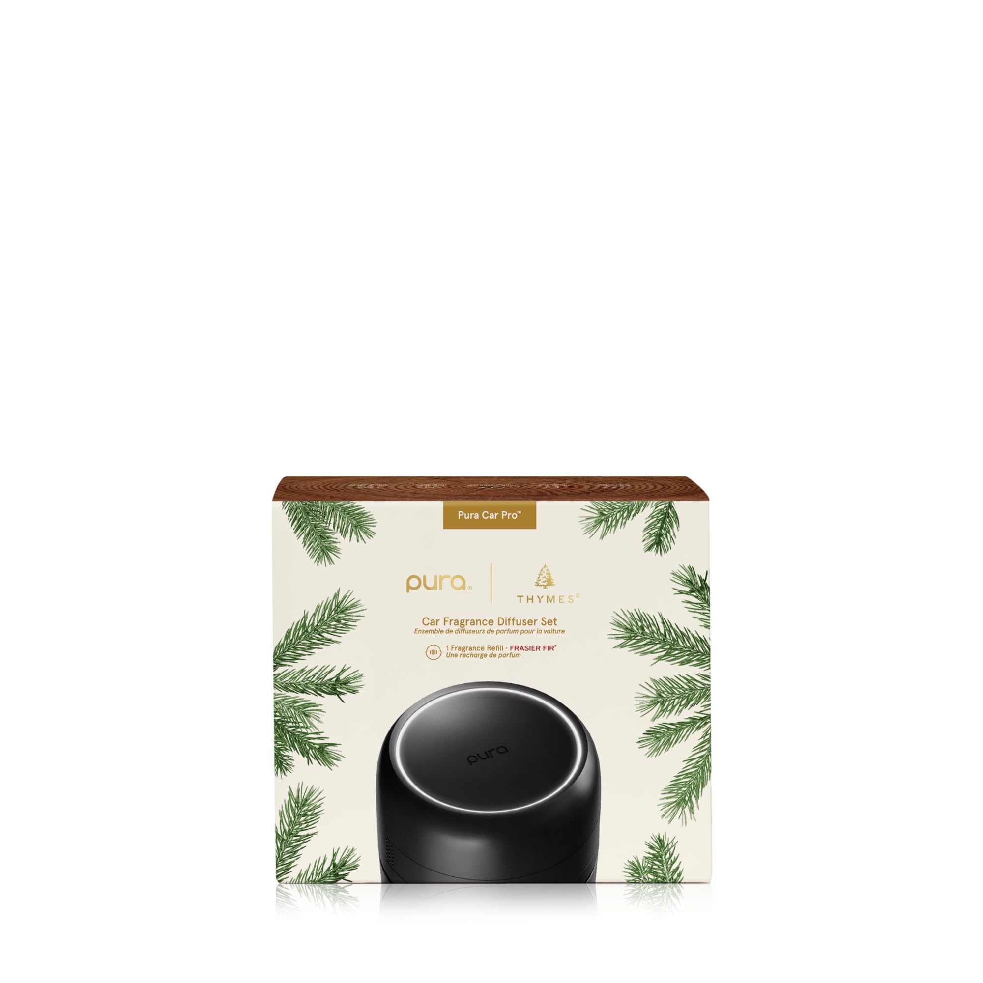 Thymes Frasier Fir Pura Car Pro Diffuser - Premium Car Air Freshener with Refill | Fir Needle, Cedarwood & Sandalwood Scent | Car Accessories for Fresh & Inviting Vehicle Interior | Perfect for Daily Commute, Road Trips & Office Travel