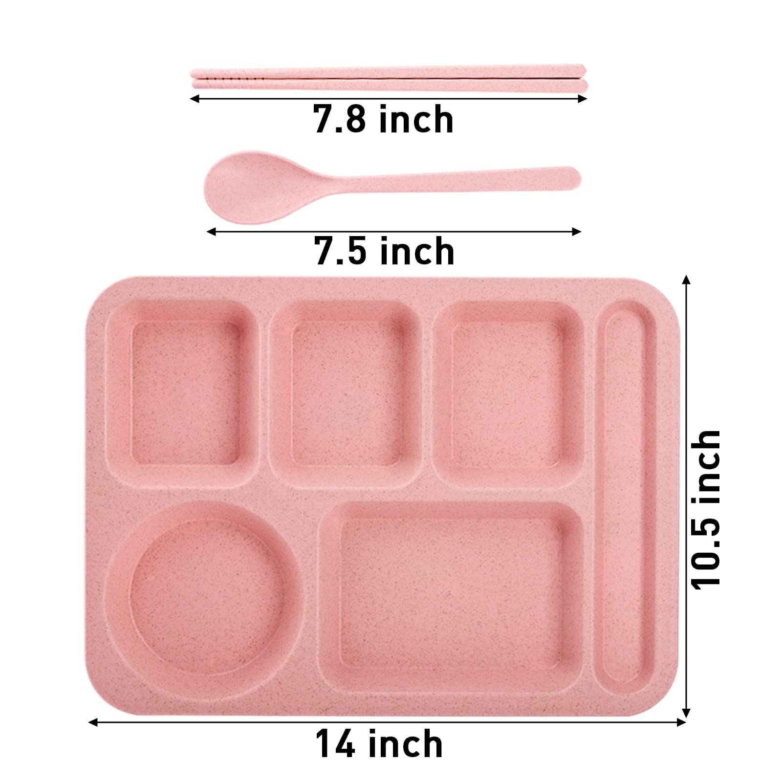 TOPZEA 4-Pack Unbreakable Wheat Straw Divided Plates - 6 Compartment BPA-Free Plastic Dinner Plates for Adults & Kids, Microwave & Dishwasher Safe (14