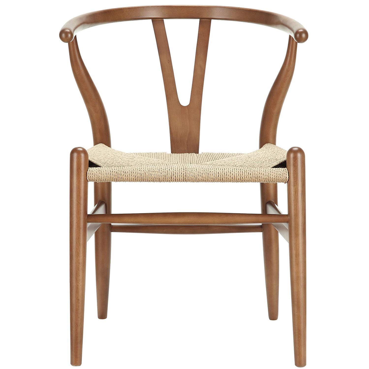 Mid Century Modern Wood Dining Chair - Wishbone Chair with Rattan Back, Y-Shaped Design for Kitchen, Cafe, Living Room - Walnut Finish (22x21x30 Inches) - Perfect for Home Dining, Restaurant Seating & Office Lounge Areas