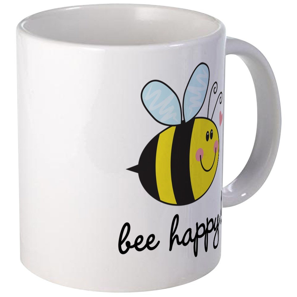 Bee Happy Ceramic Coffee Mug 11 oz (325 ml) - Perfect for Tea, Hot Cocoa & Office Use - Cute Gift Idea for Bee Lovers