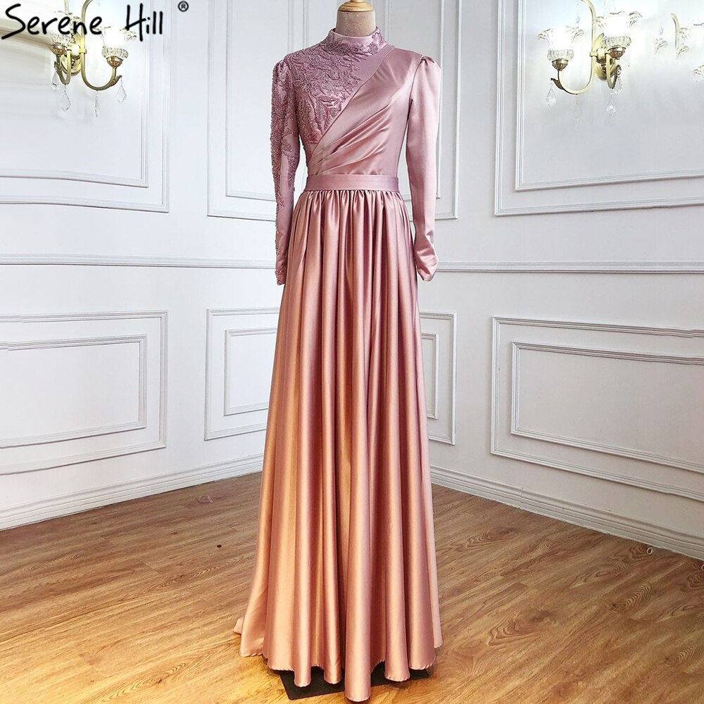 Serene Hill Pink Luxury A Line Evening Dress Gown 2025 - One Shoulder Beaded Sexy Women's Party Dress for Prom, Wedding, Cocktail & Special Occasions - LA71033