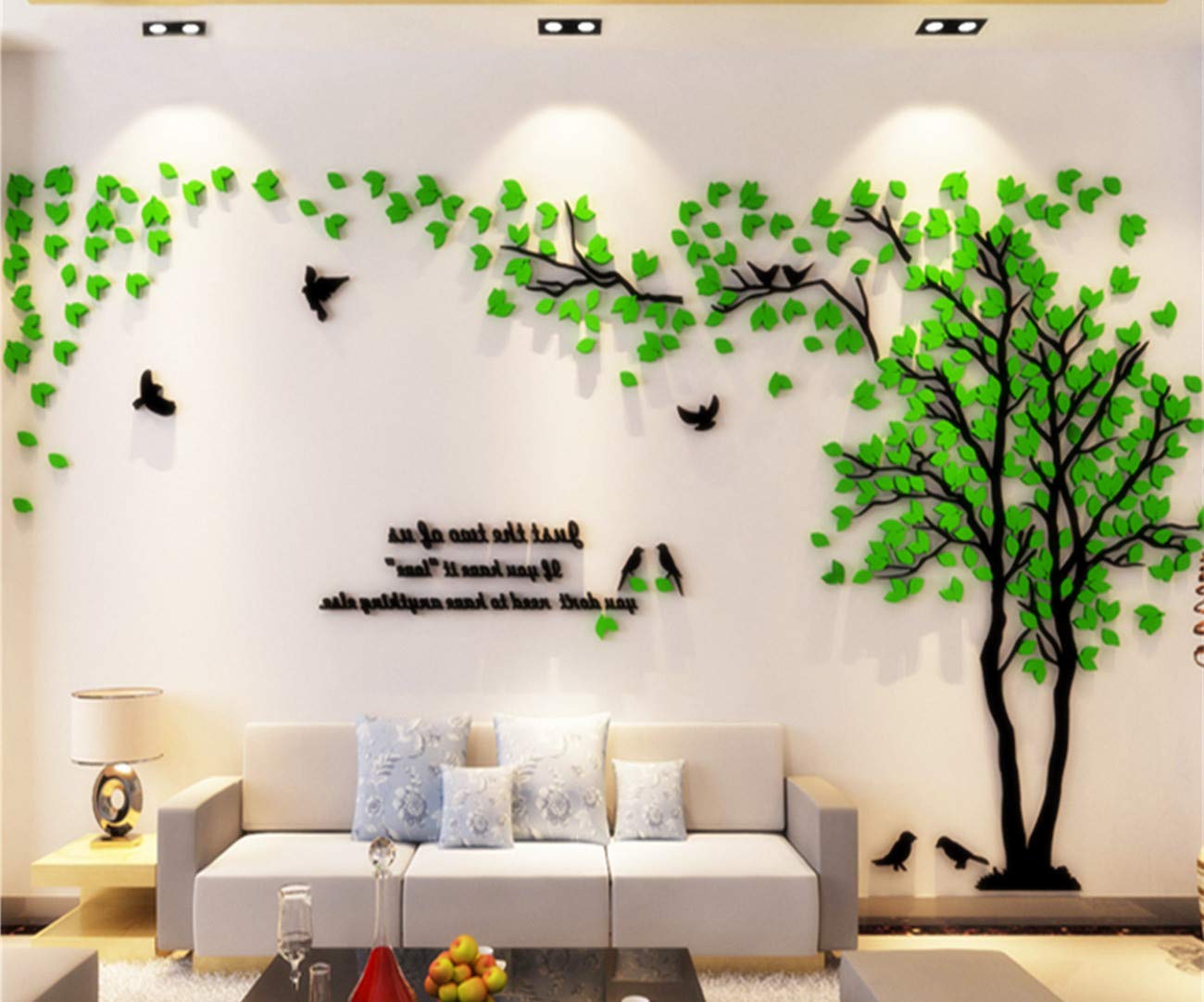3D Tree Wall Stickers - DIY Tree and Birds Wall Decals for Living Room, Bedroom & TV Background - Large 158x79in Green Wall Mural Decor - Perfect for Family Homes, Couples Rooms & Nursery Decorations